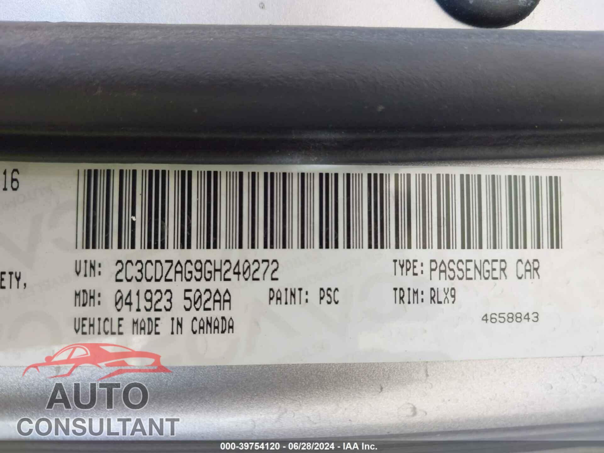 DODGE CHALLENGER 2016 - 2C3CDZAG9GH240272