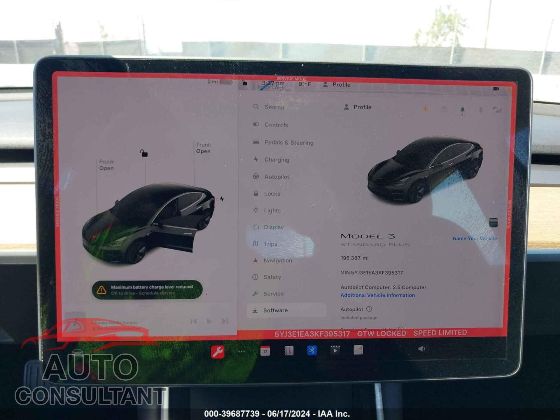 TESLA MODEL 3 2019 - 5YJ3E1EA3KF395317
