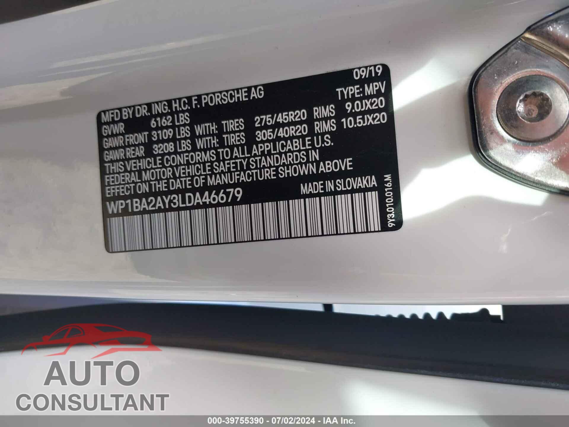 PORSCHE CAYENNE COUPE 2020 - WP1BA2AY3LDA46679