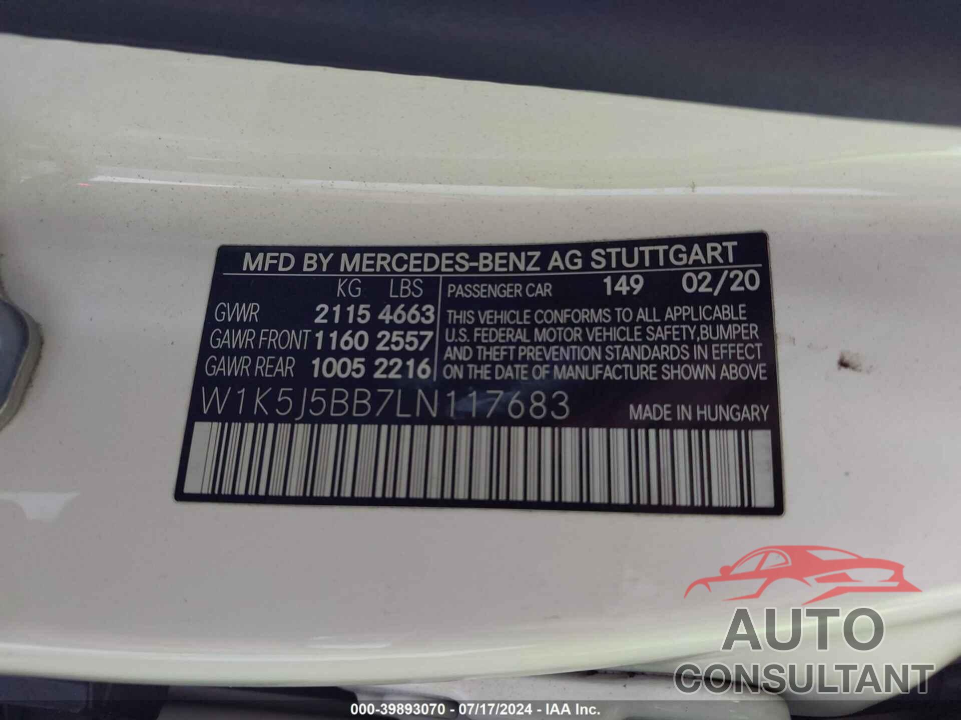 MERCEDES-BENZ AMG CLA 35 2020 - W1K5J5BB7LN117683