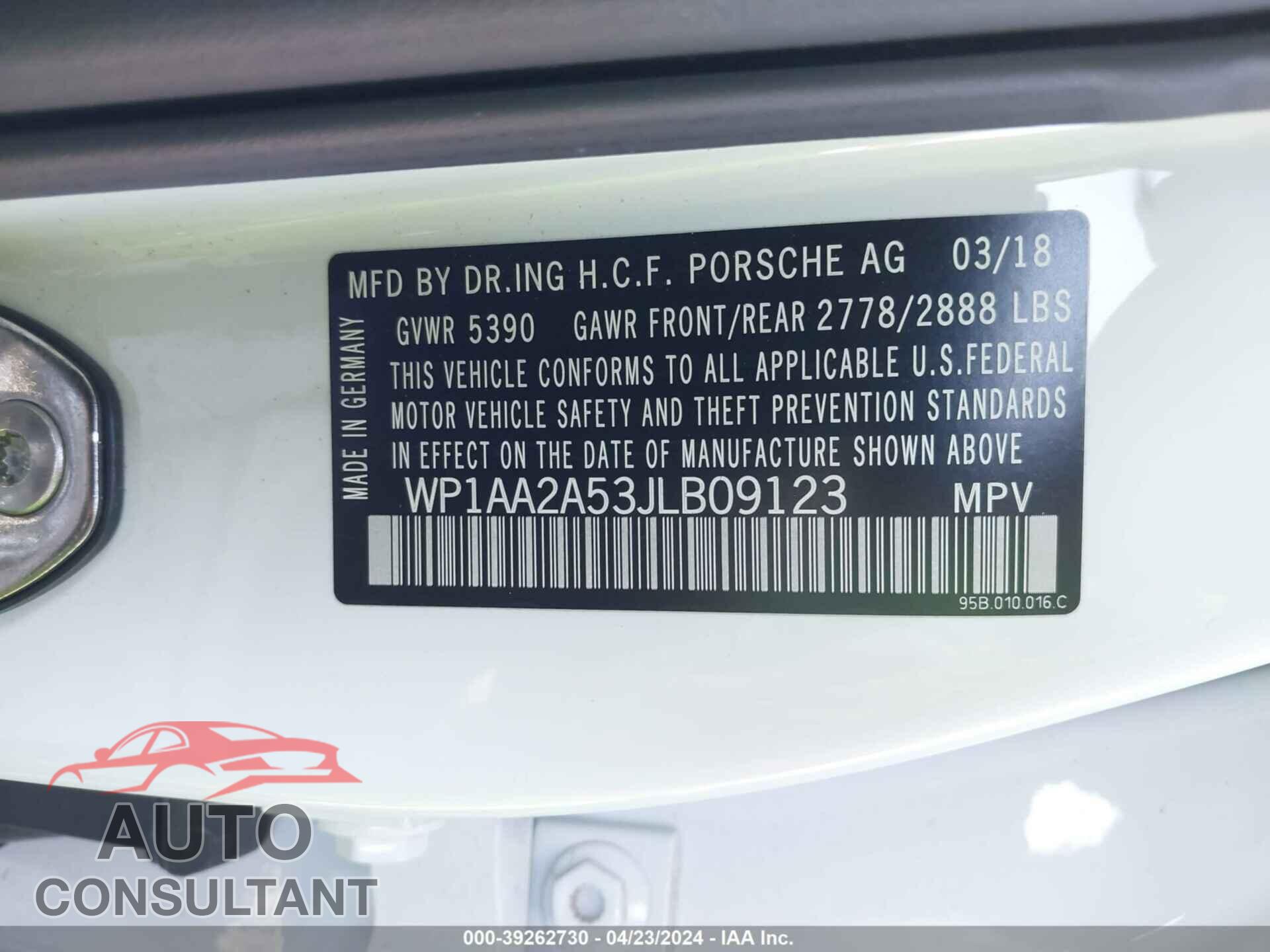 PORSCHE MACAN 2018 - WP1AA2A53JLB09123