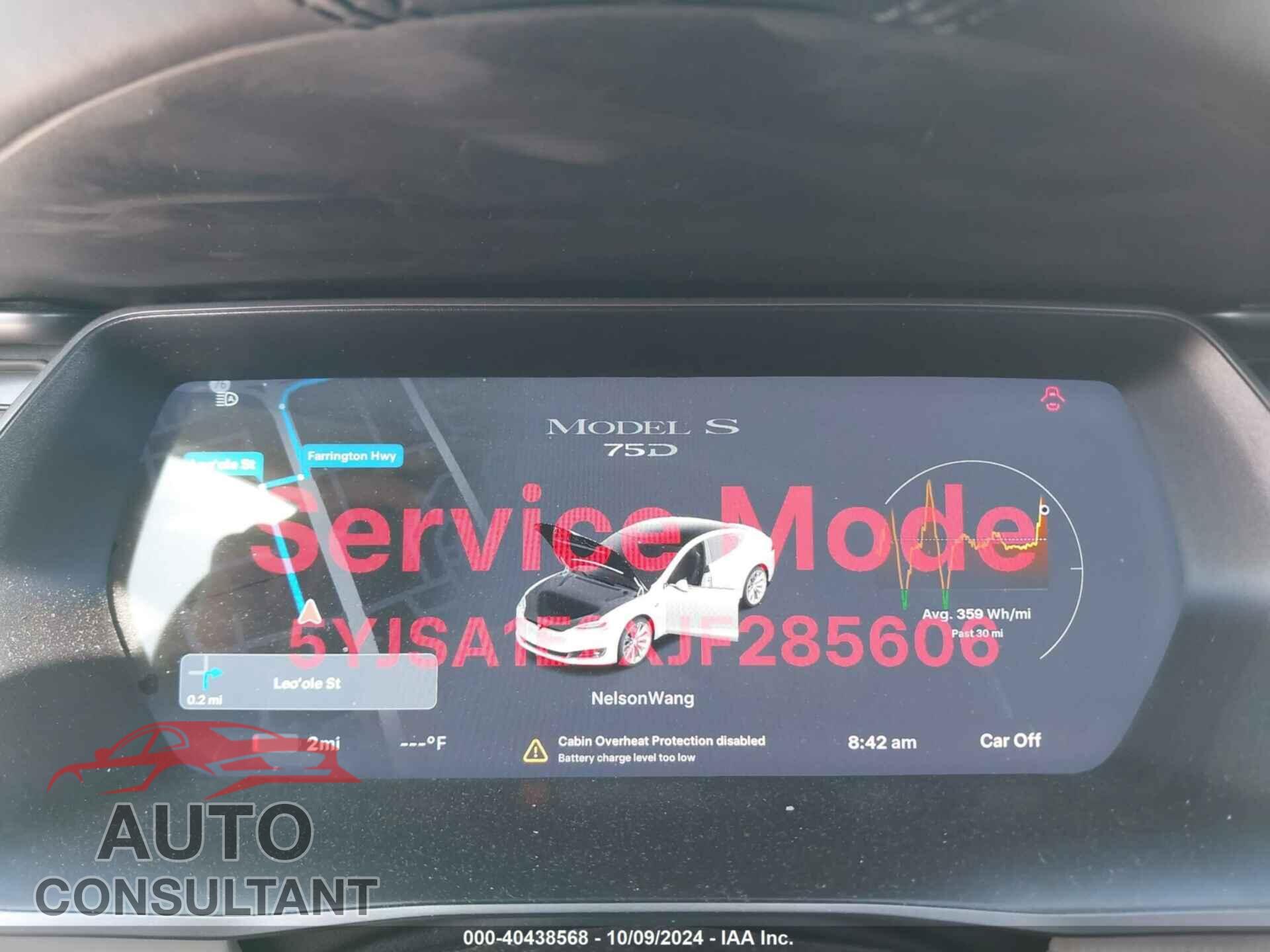 TESLA MODEL S 2018 - 5YJSA1E2XJF285606