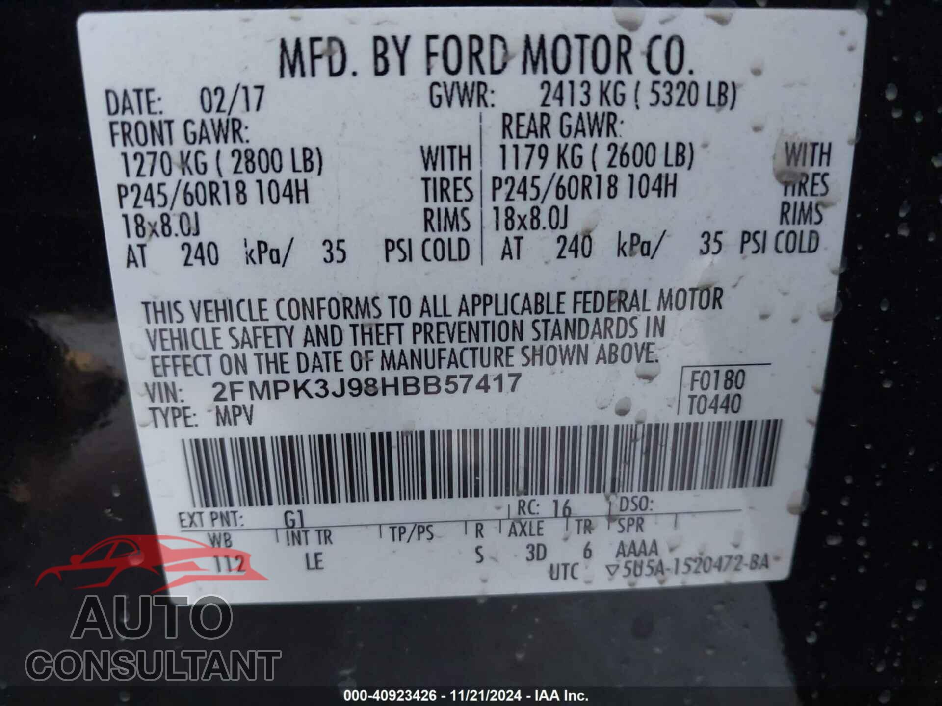 FORD EDGE 2017 - 2FMPK3J98HBB57417
