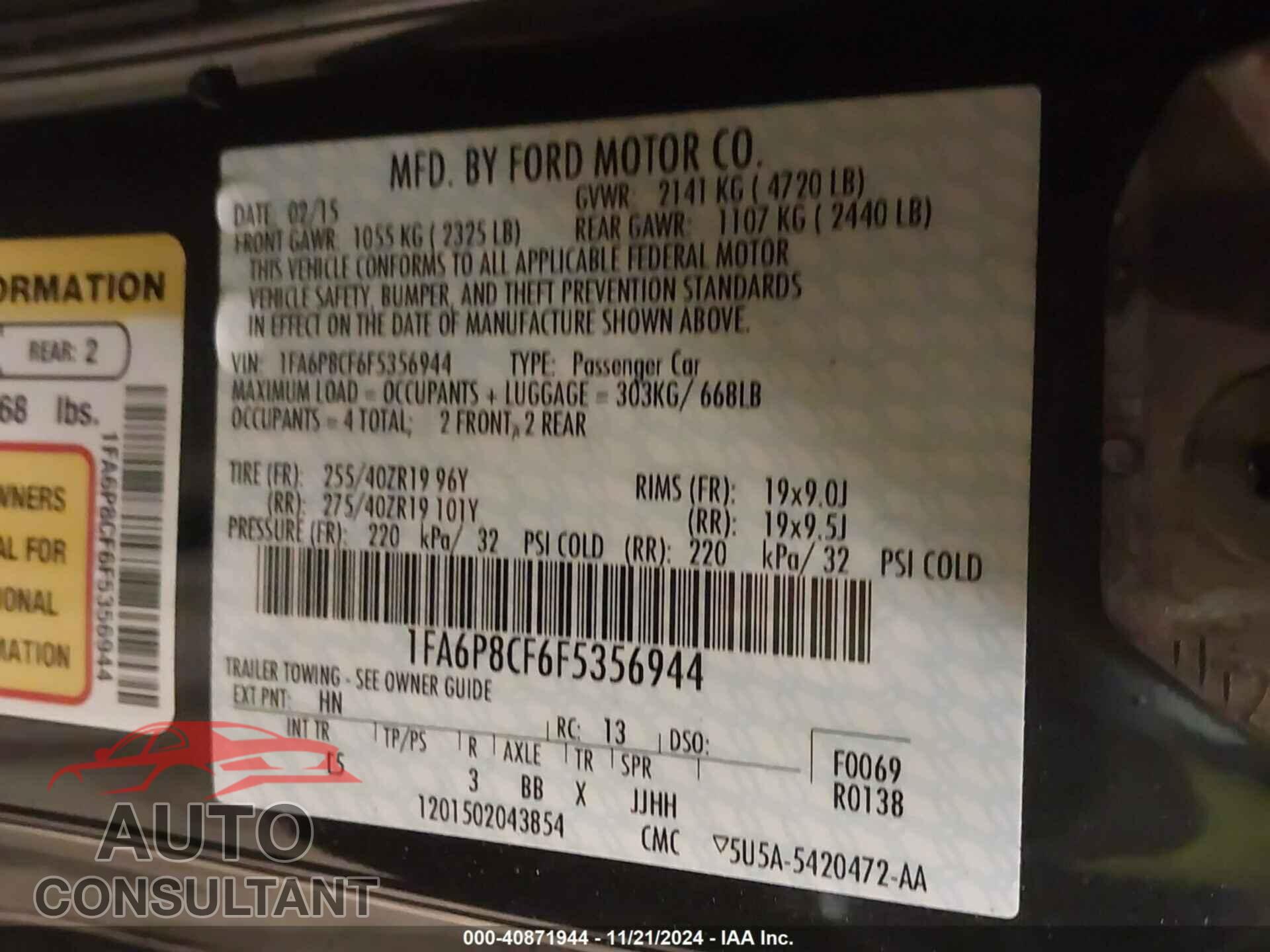 FORD MUSTANG 2015 - 1FA6P8CF6F5356944