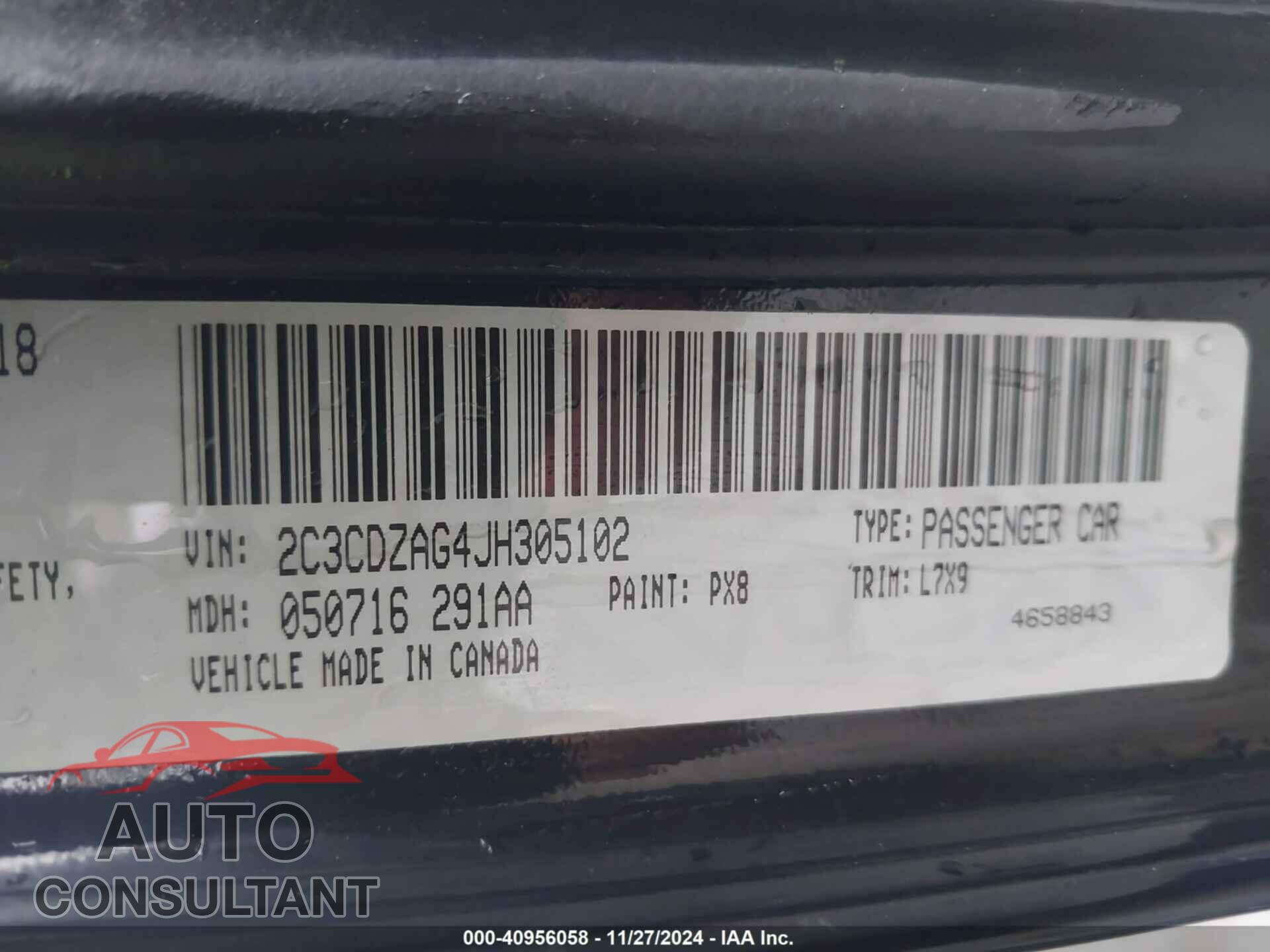 DODGE CHALLENGER 2018 - 2C3CDZAG4JH305102