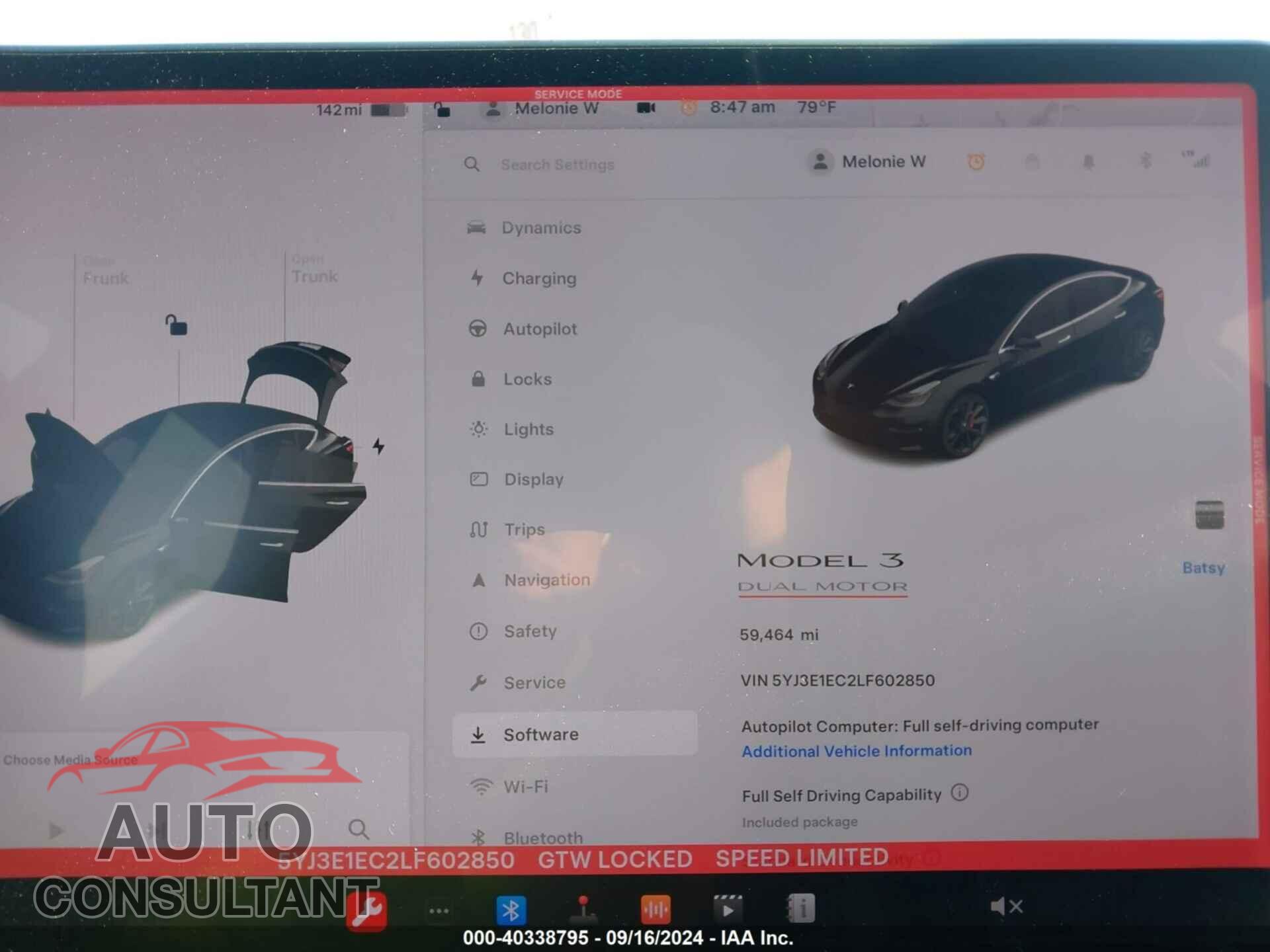 TESLA MODEL 3 2020 - 5YJ3E1EC2LF602850