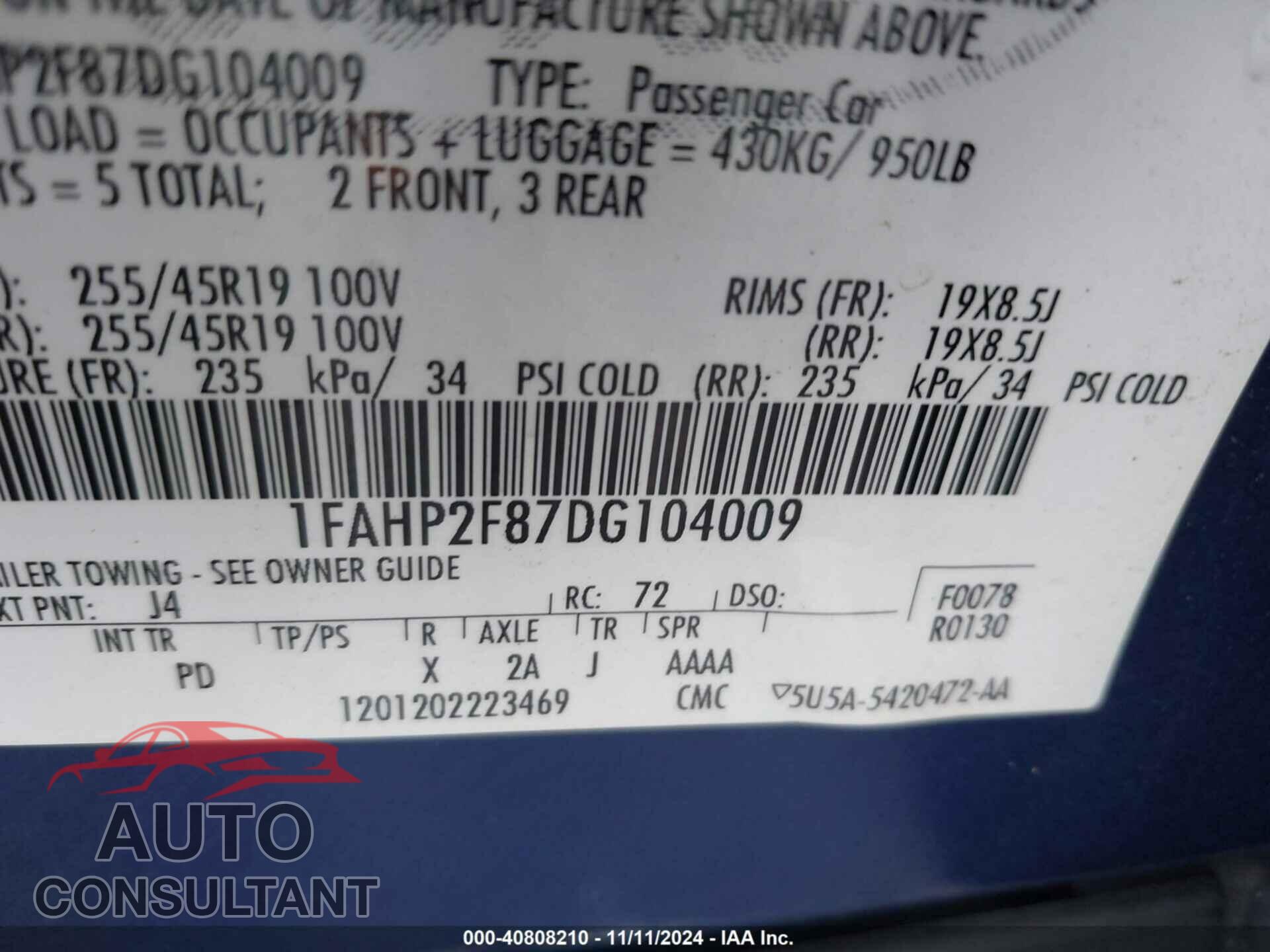 FORD TAURUS 2013 - 1FAHP2F87DG104009