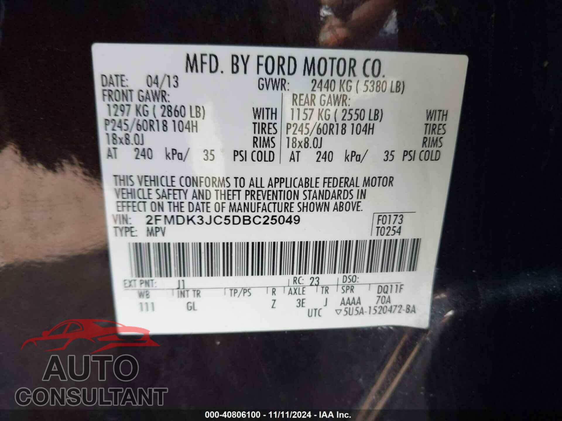 FORD EDGE 2013 - 2FMDK3JC5DBC25049