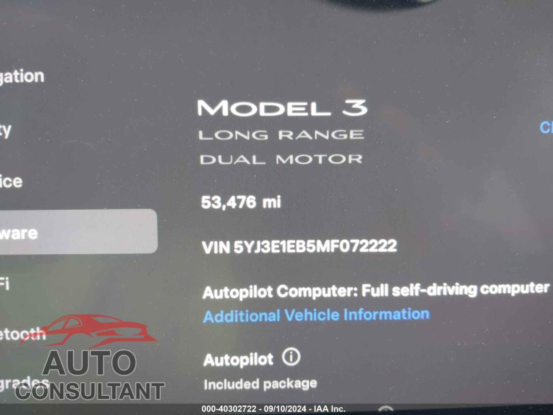 TESLA MODEL 3 2021 - 5YJ3E1EB5MF072222