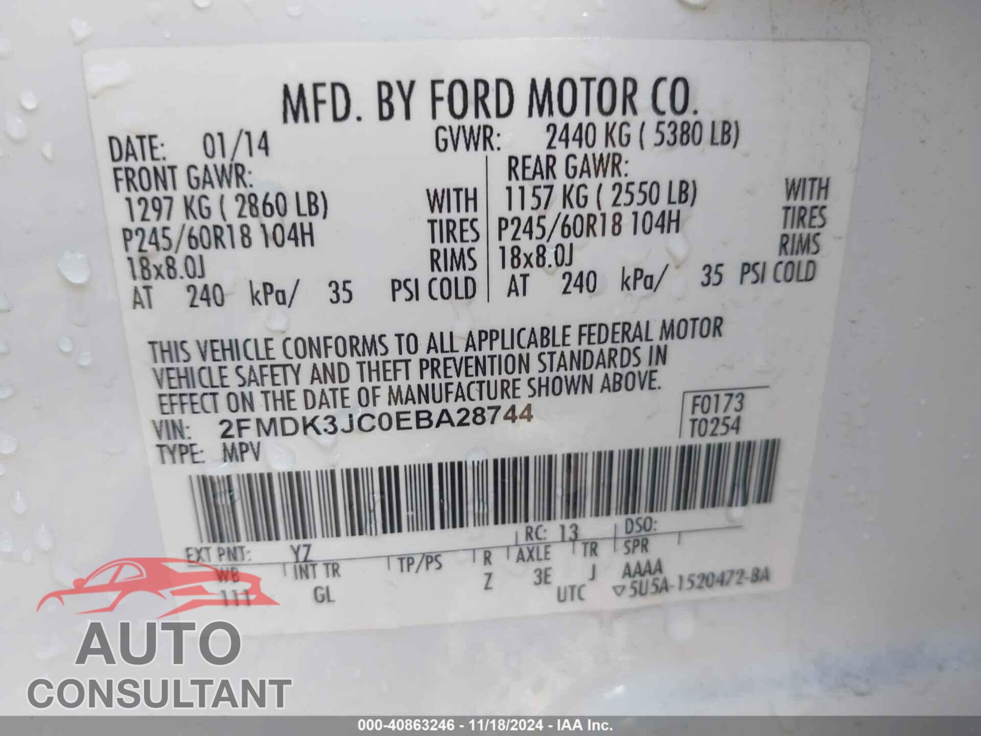 FORD EDGE 2014 - 2FMDK3JC0EBA28744