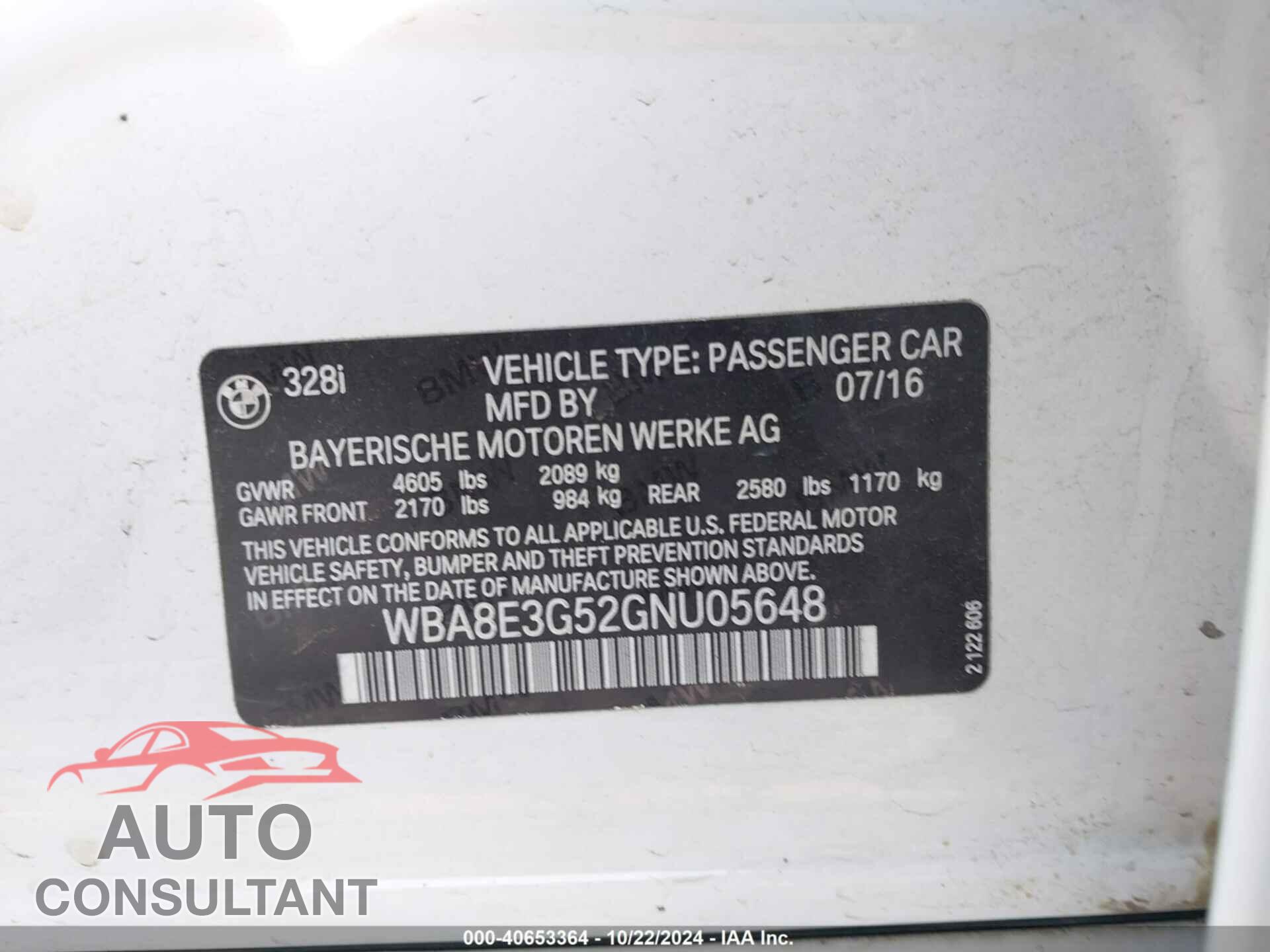 BMW 328I 2016 - WBA8E3G52GNU05648