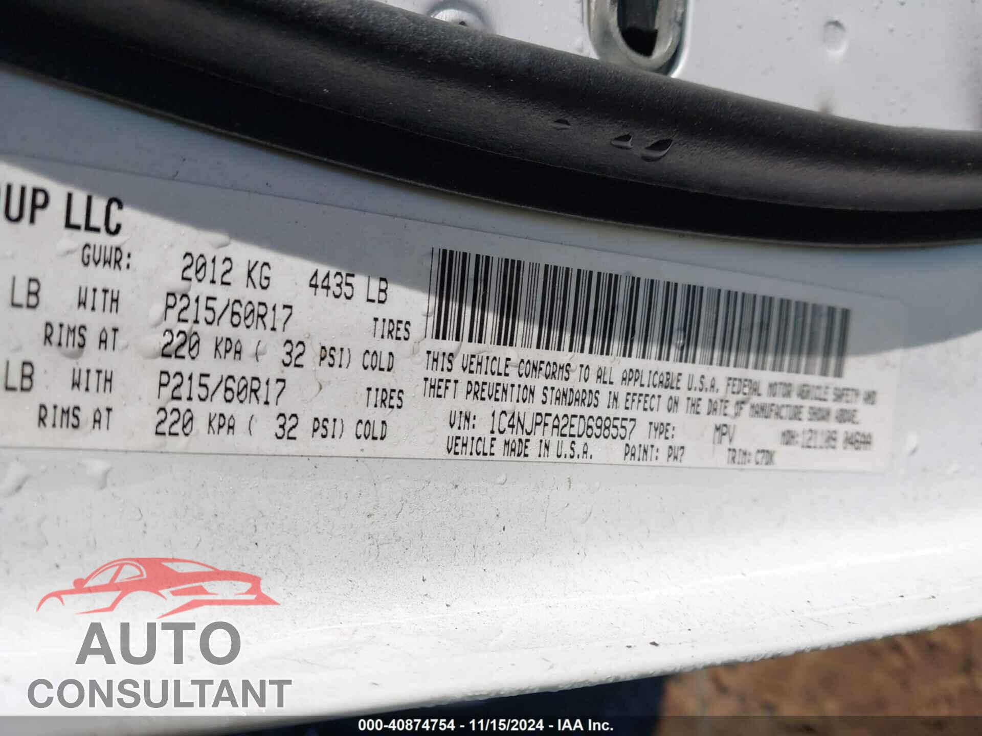 JEEP PATRIOT 2014 - 1C4NJPFA2ED698557