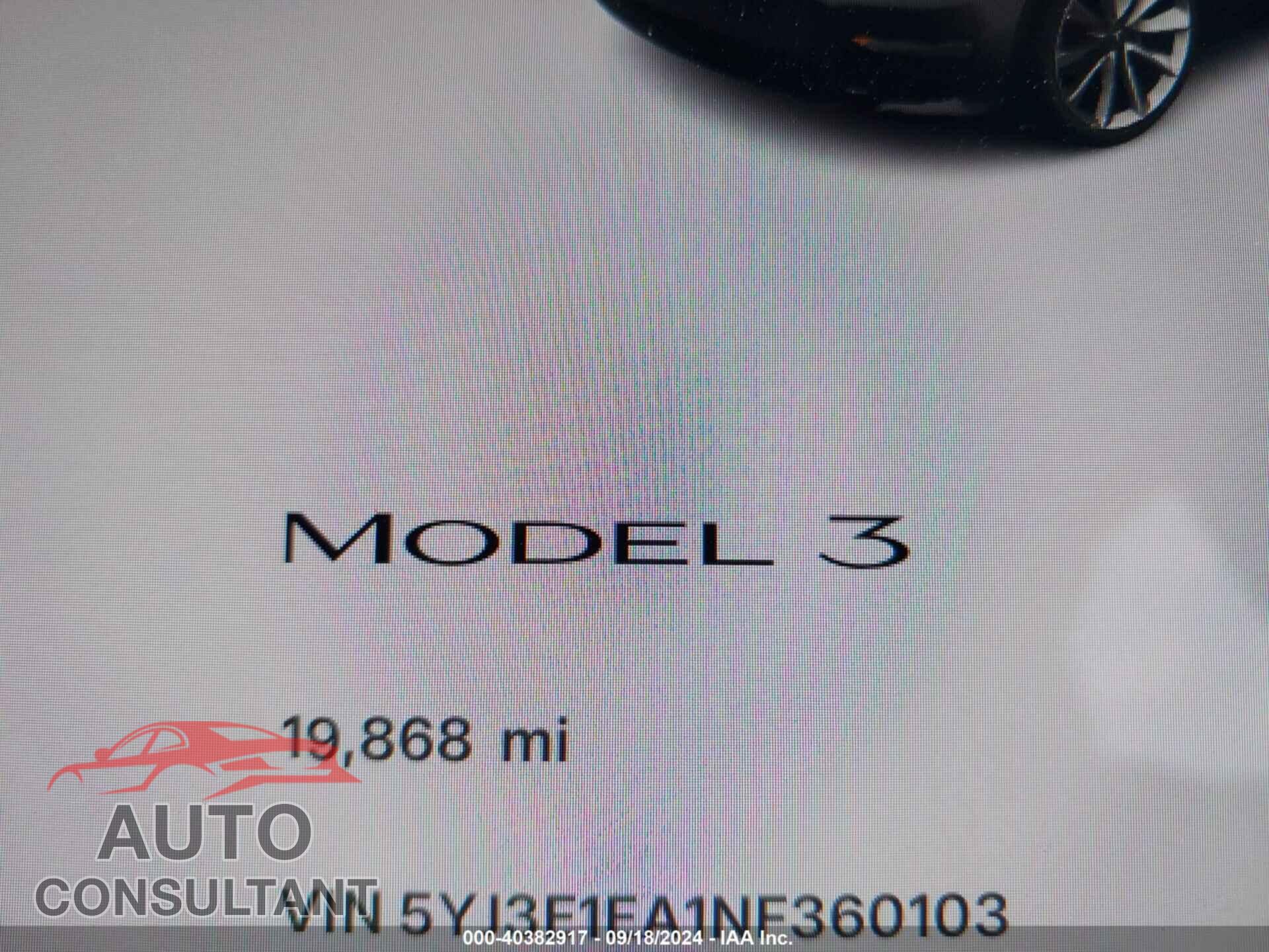 TESLA MODEL 3 2022 - 5YJ3E1EA1NF360103
