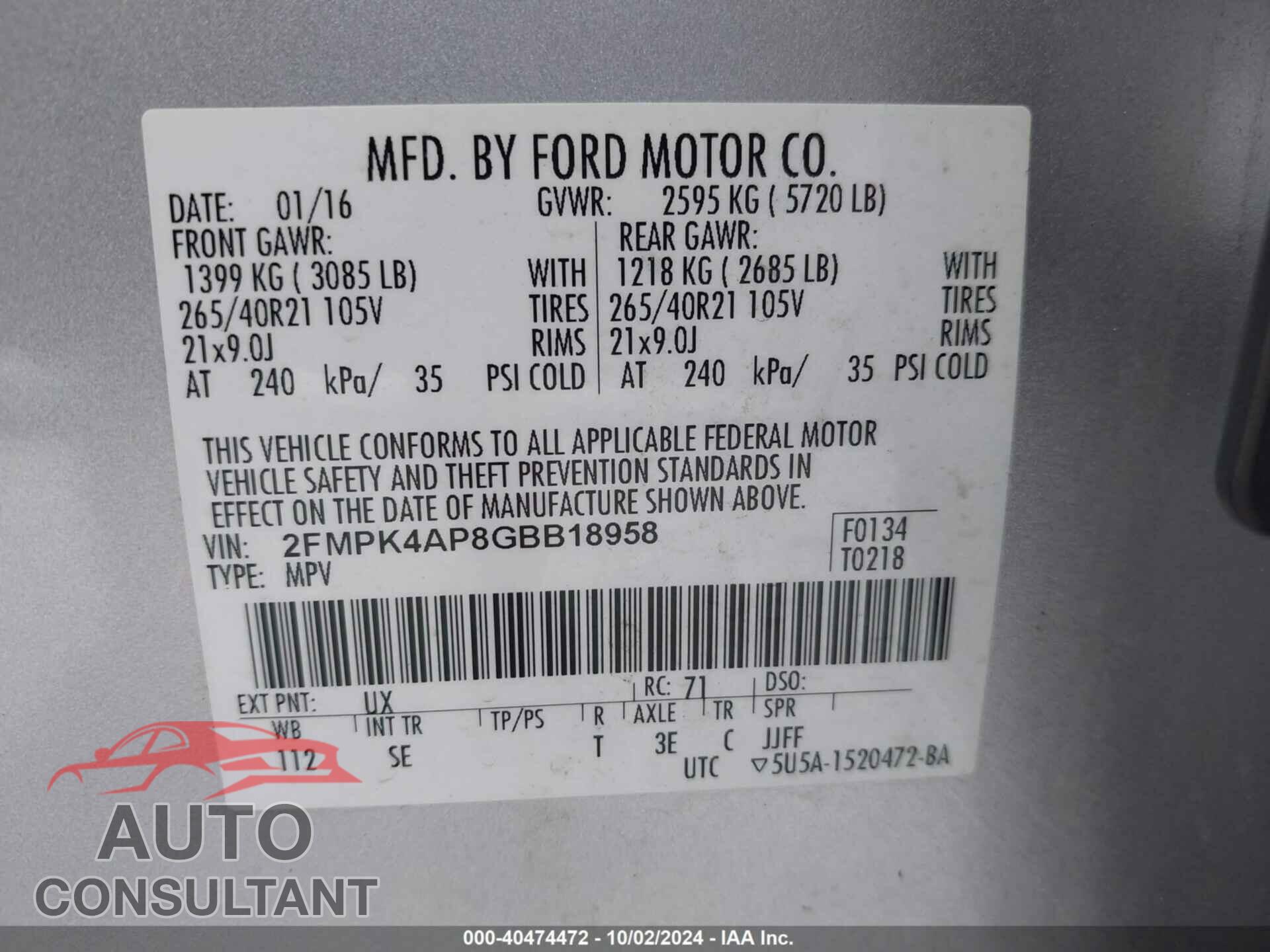 FORD EDGE 2016 - 2FMPK4AP8GBB18958