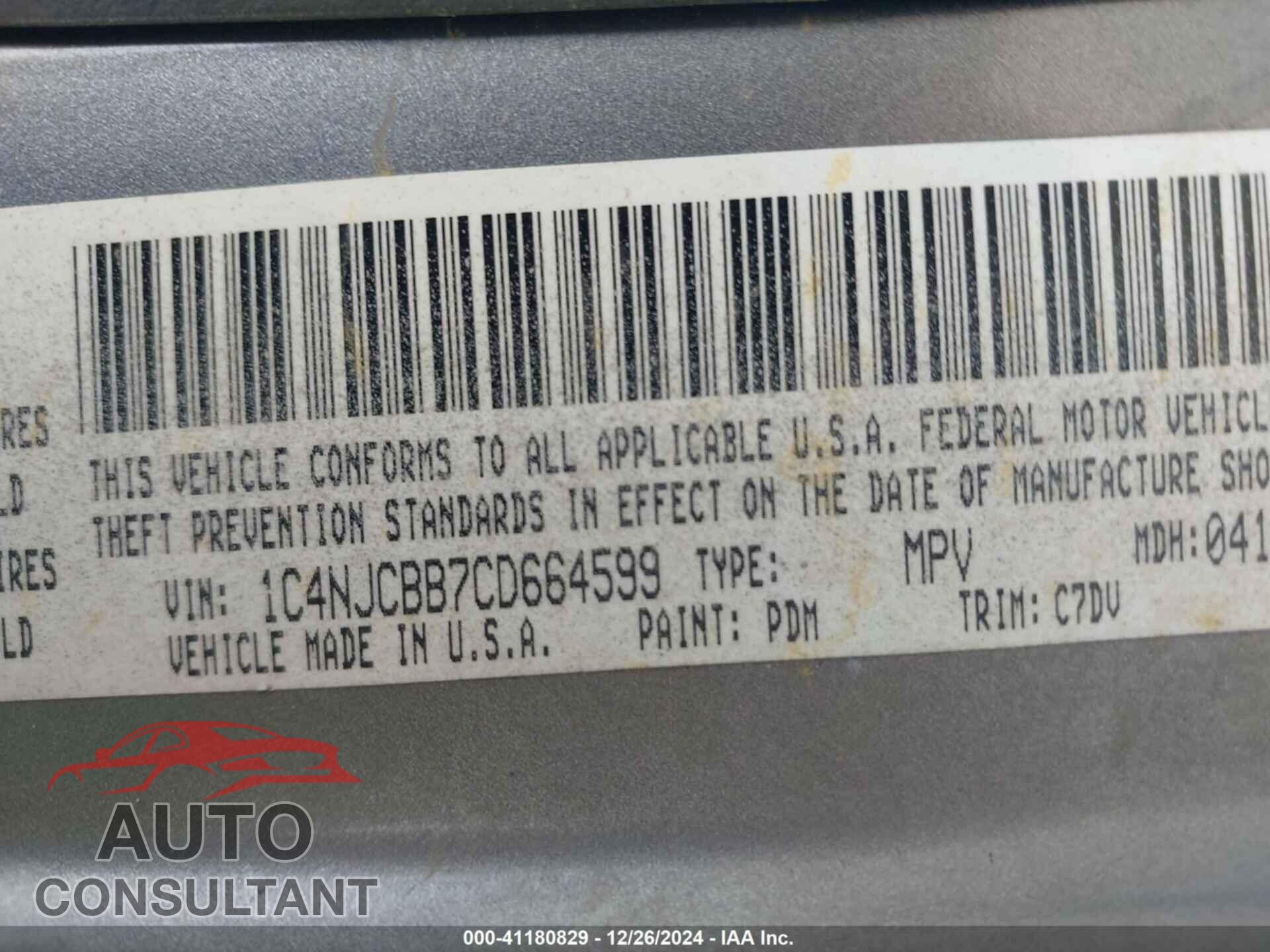 JEEP COMPASS 2012 - 1C4NJCBB7CD664599