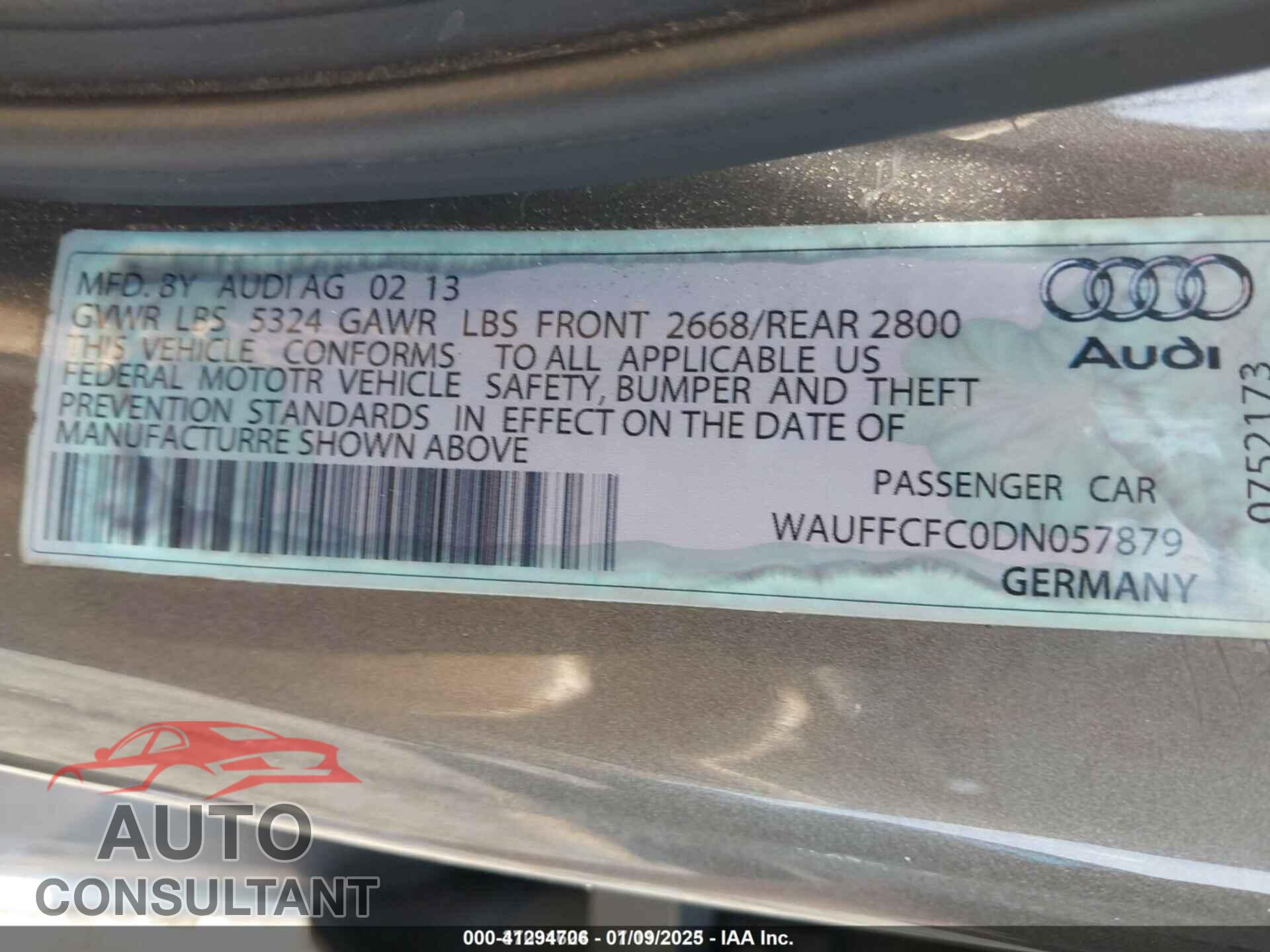 AUDI A6 2013 - WAUFFCFC0DN057879