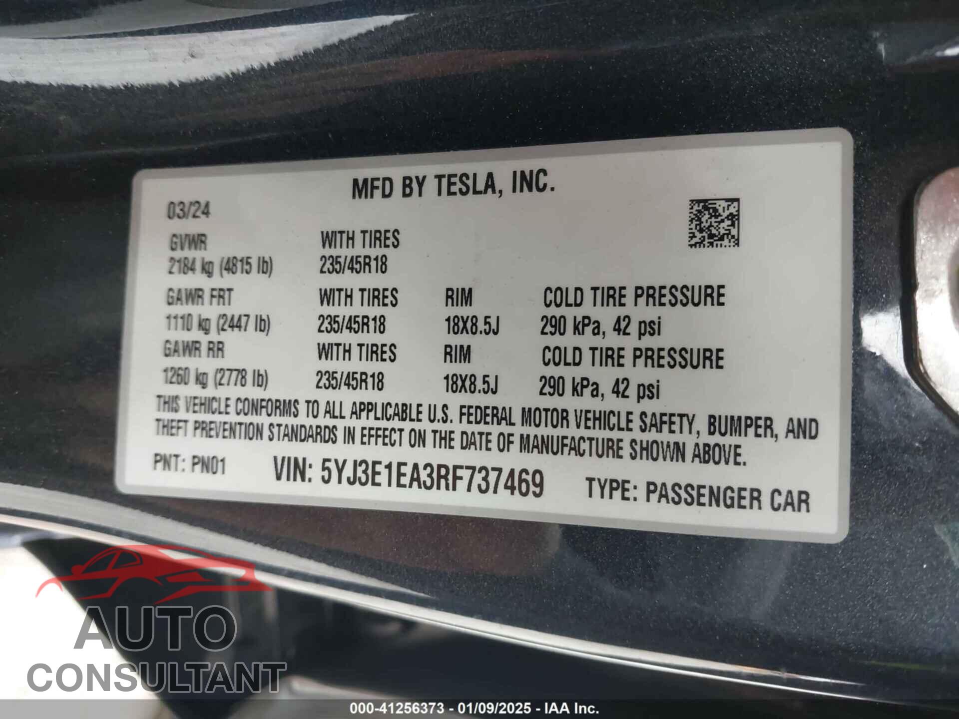 TESLA MODEL 3 2024 - 5YJ3E1EA3RF737469