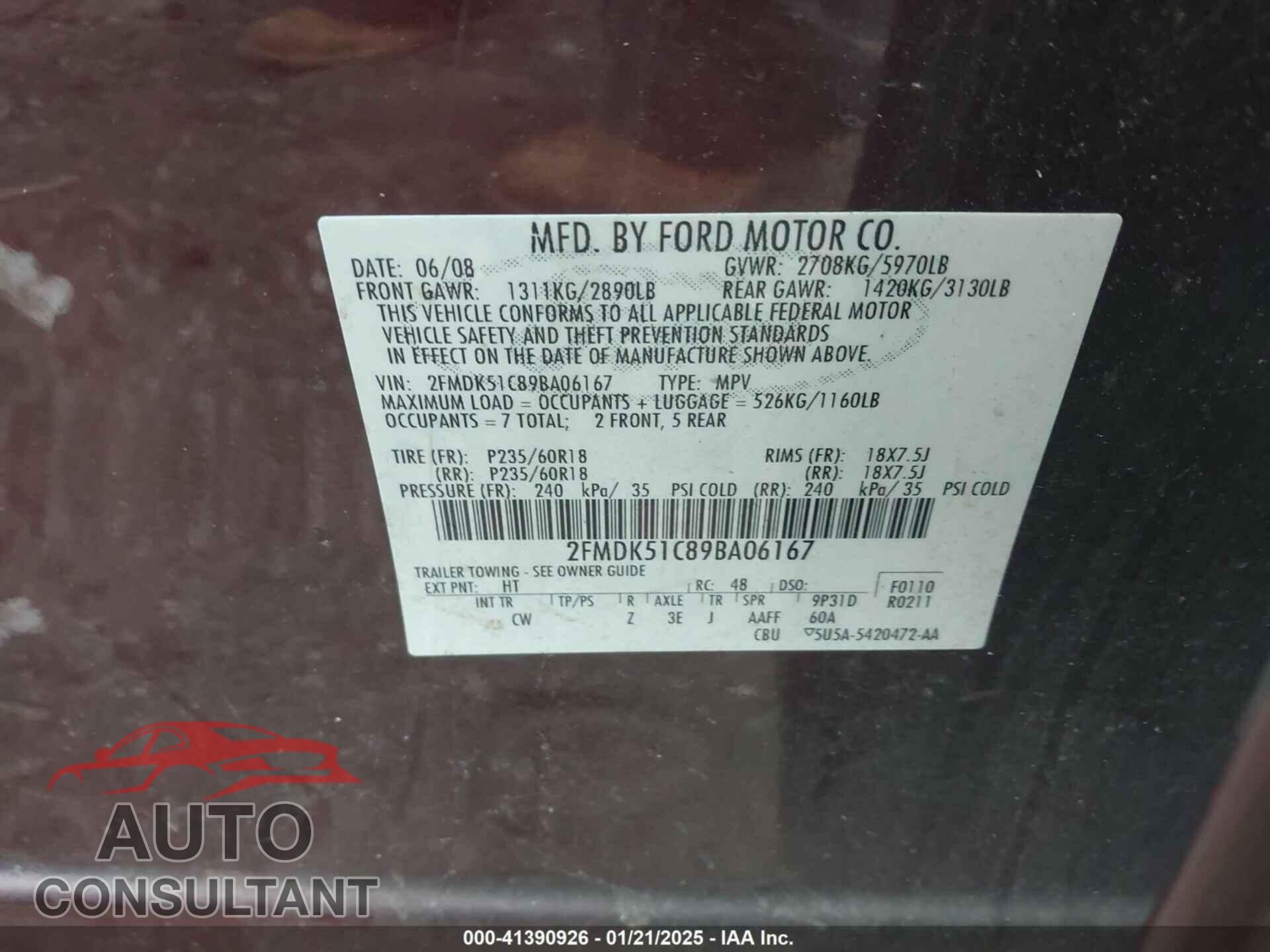 FORD FLEX 2009 - 2FMDK51C89BA06167