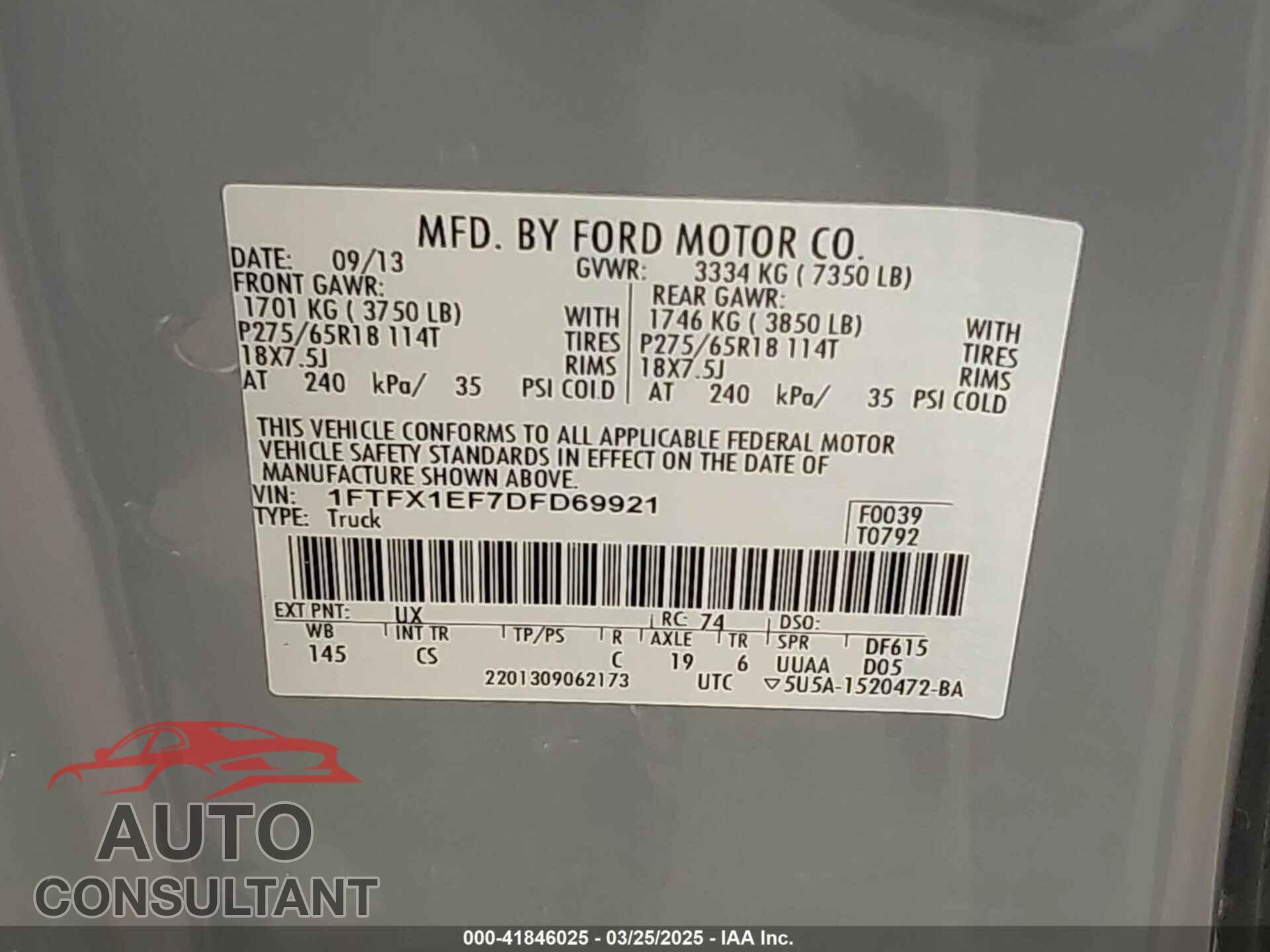 FORD F-150 2013 - 1FTFX1EF7DFD69921
