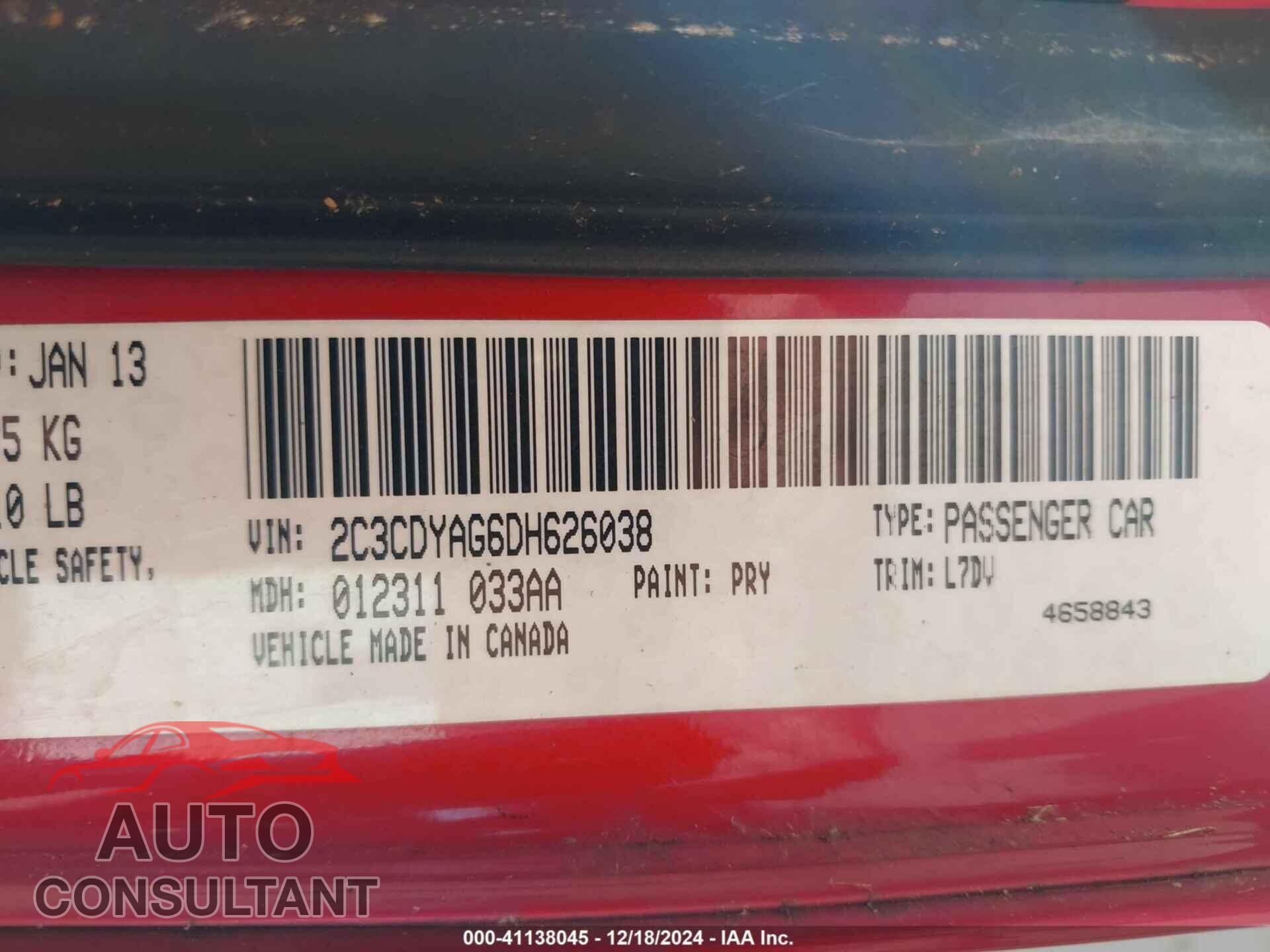 DODGE CHALLENGER 2013 - 2C3CDYAG6DH626038