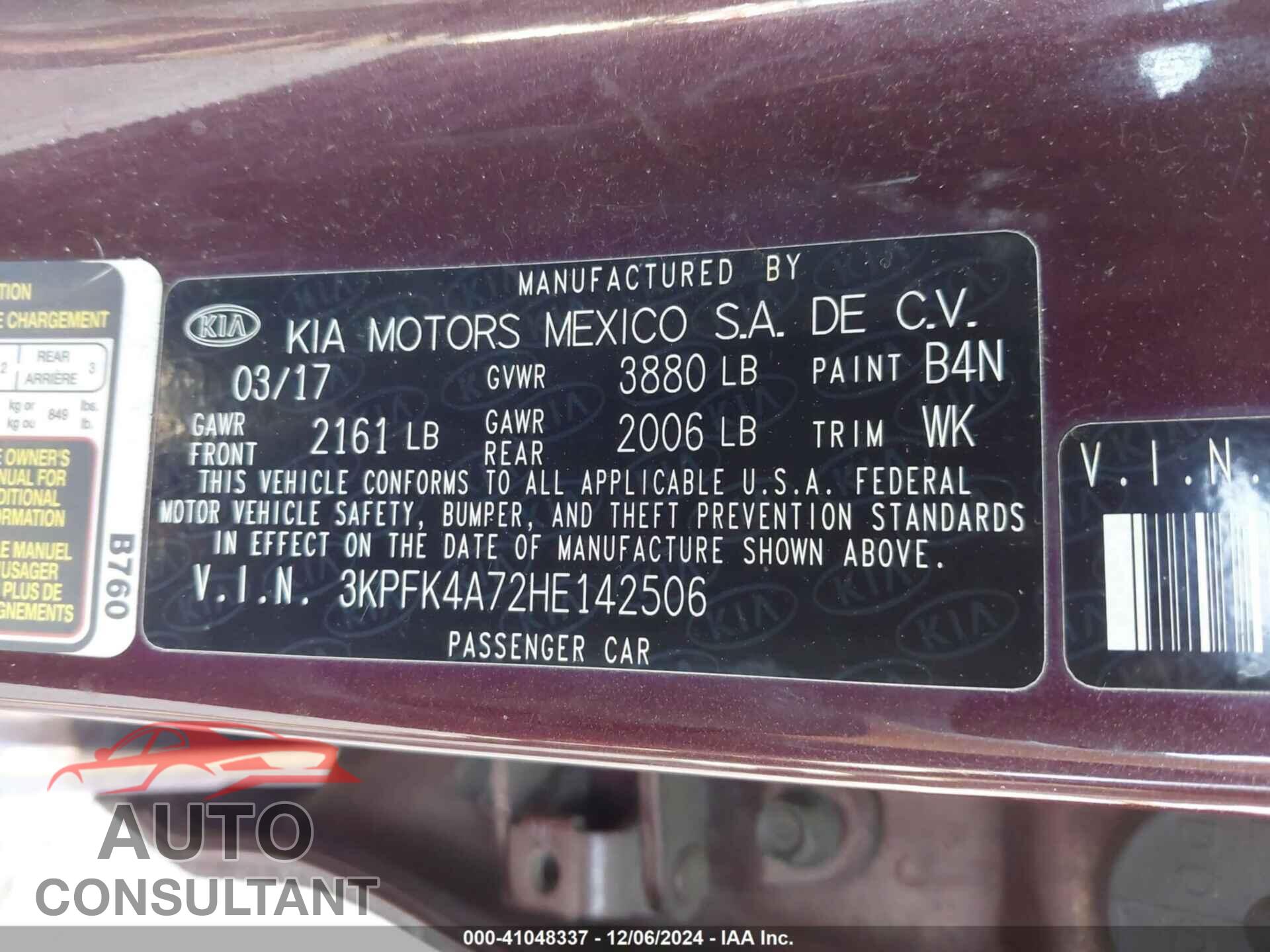 KIA FORTE 2017 - 3KPFK4A72HE142506