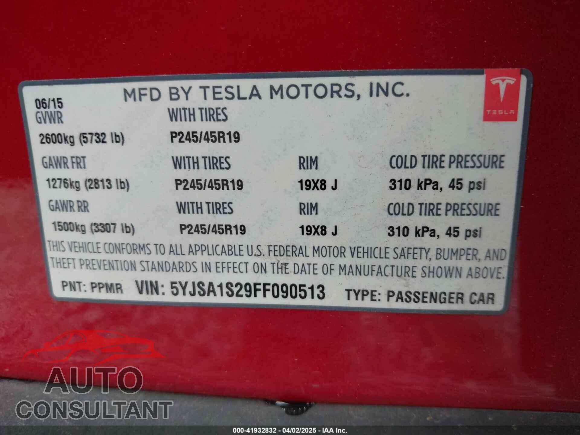 TESLA MODEL S 2015 - 5YJSA1S29FF090513