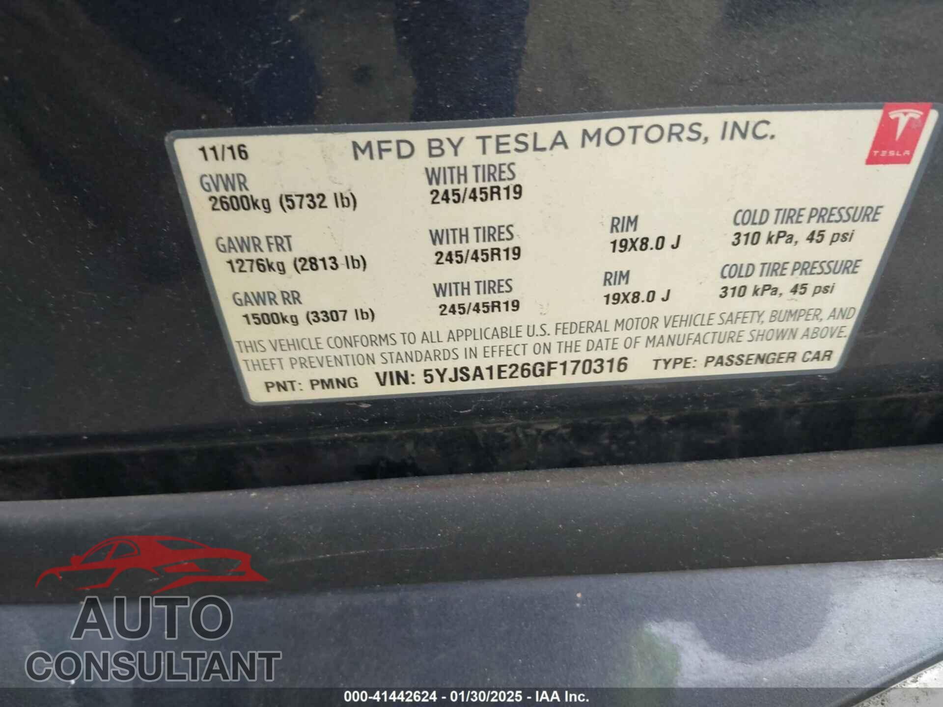 TESLA MODEL S 2016 - 5YJSA1E26GF170316