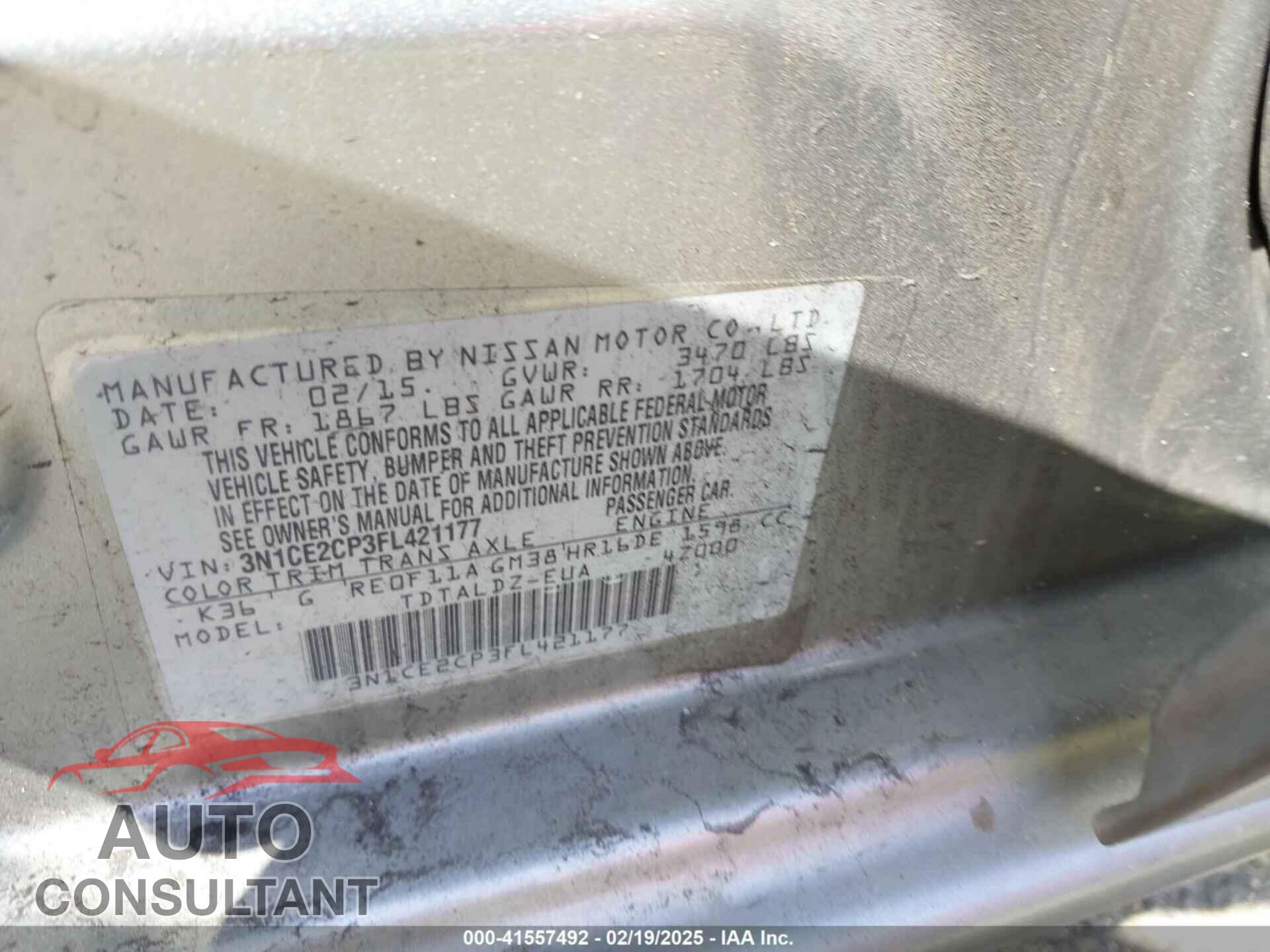 NISSAN VERSA NOTE 2015 - 3N1CE2CP3FL421177