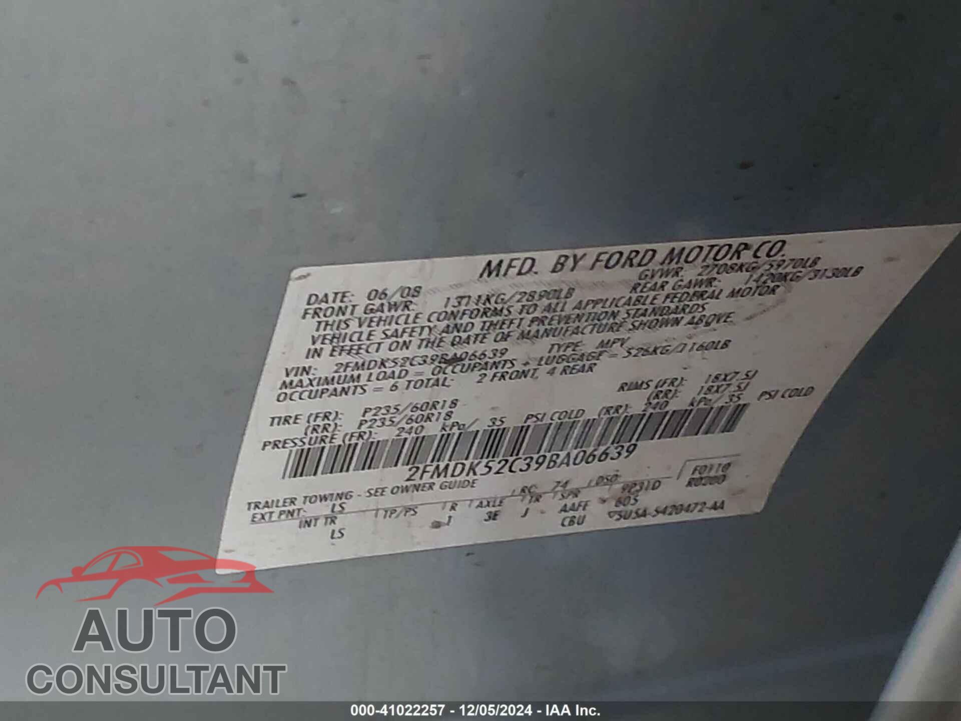 FORD FLEX 2009 - 2FMDK52C39BA06639