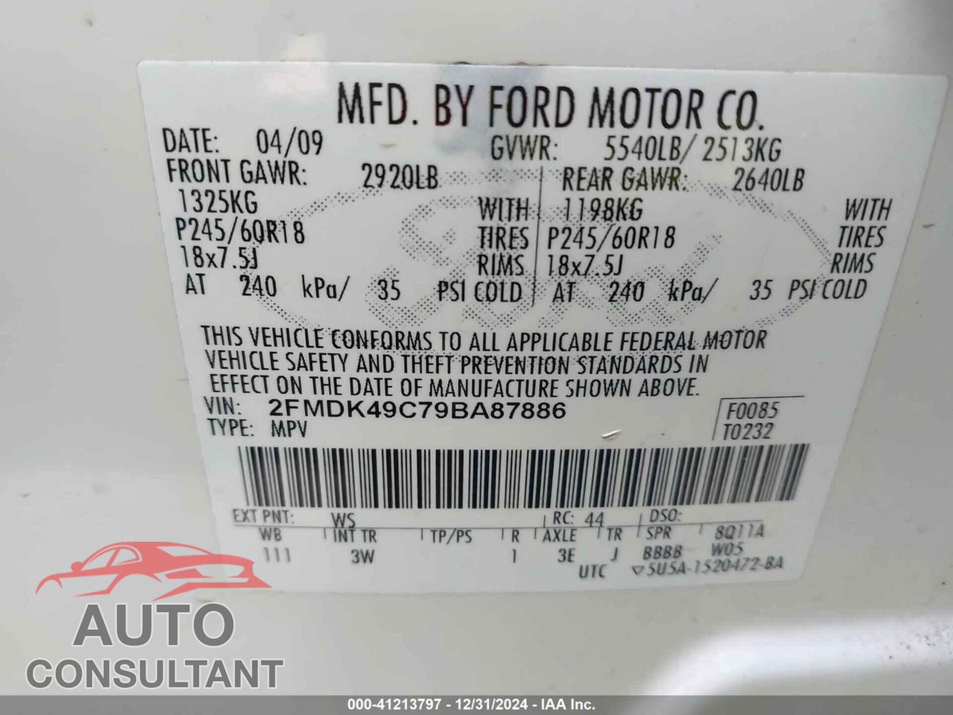 FORD EDGE 2009 - 2FMDK49C79BA87886