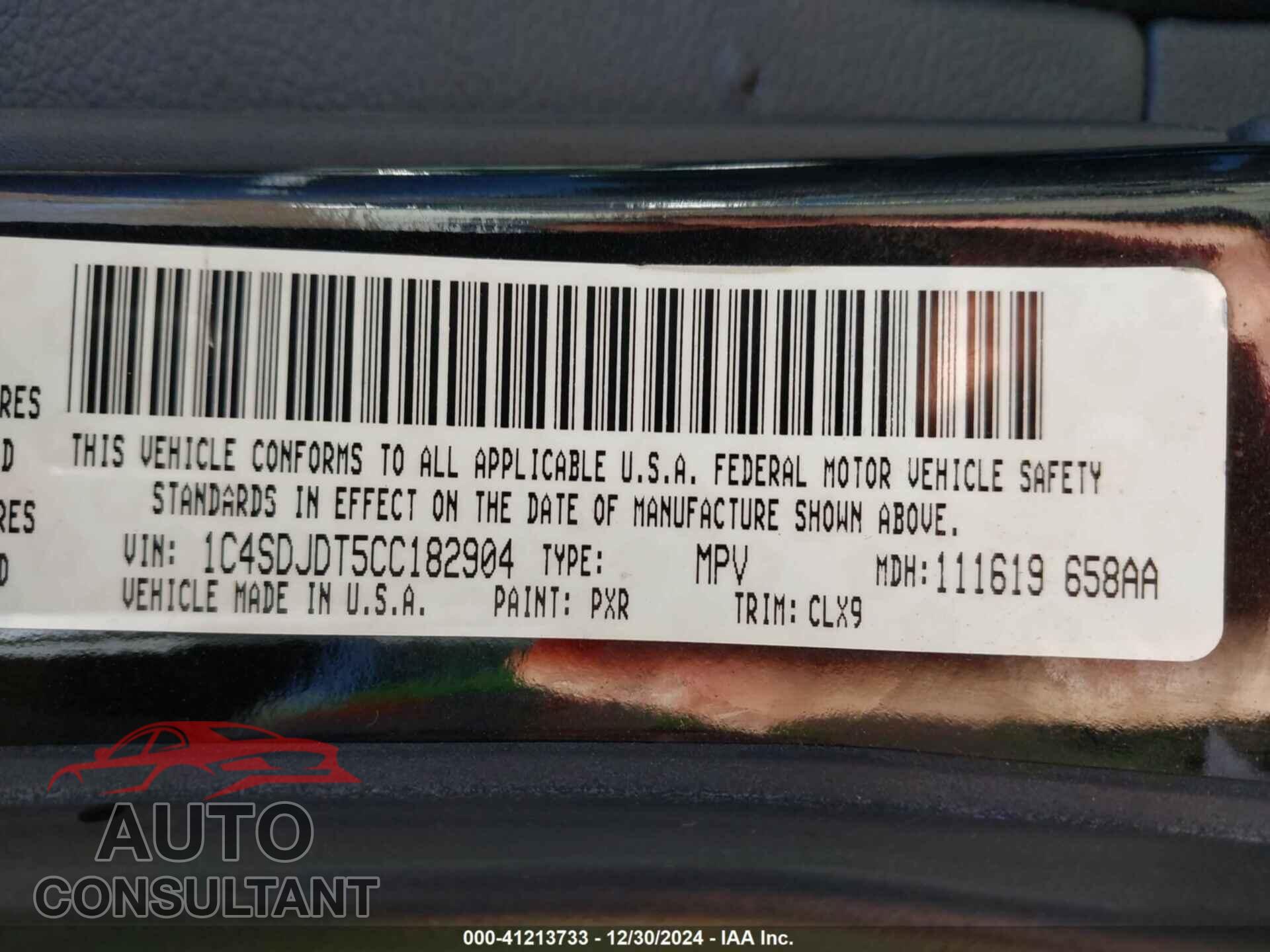 DODGE DURANGO 2012 - 1C4SDJDT5CC182904