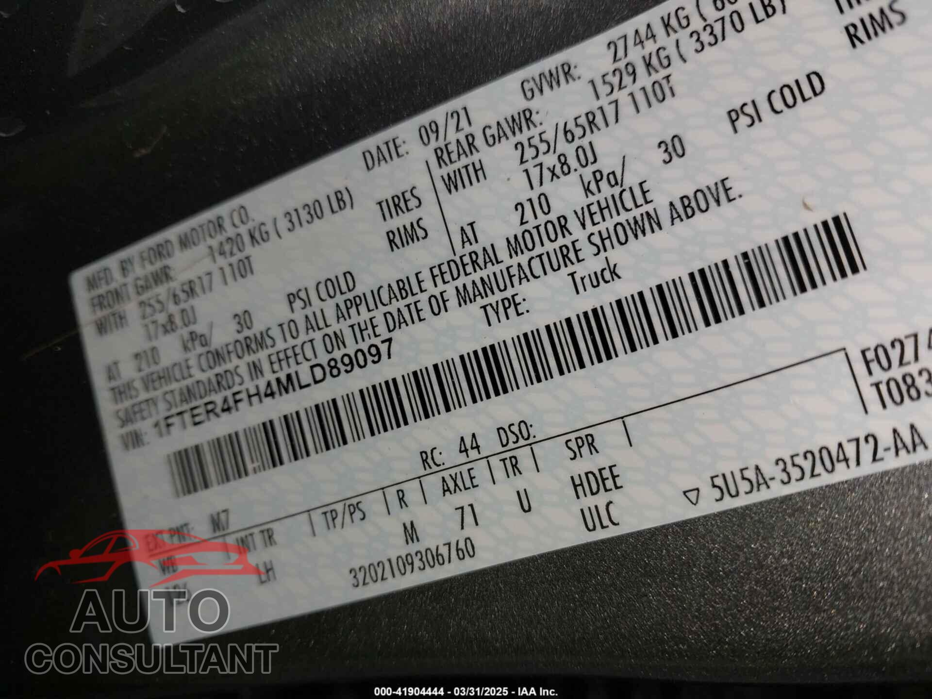 FORD RANGER 2021 - 1FTER4FH4MLD89097
