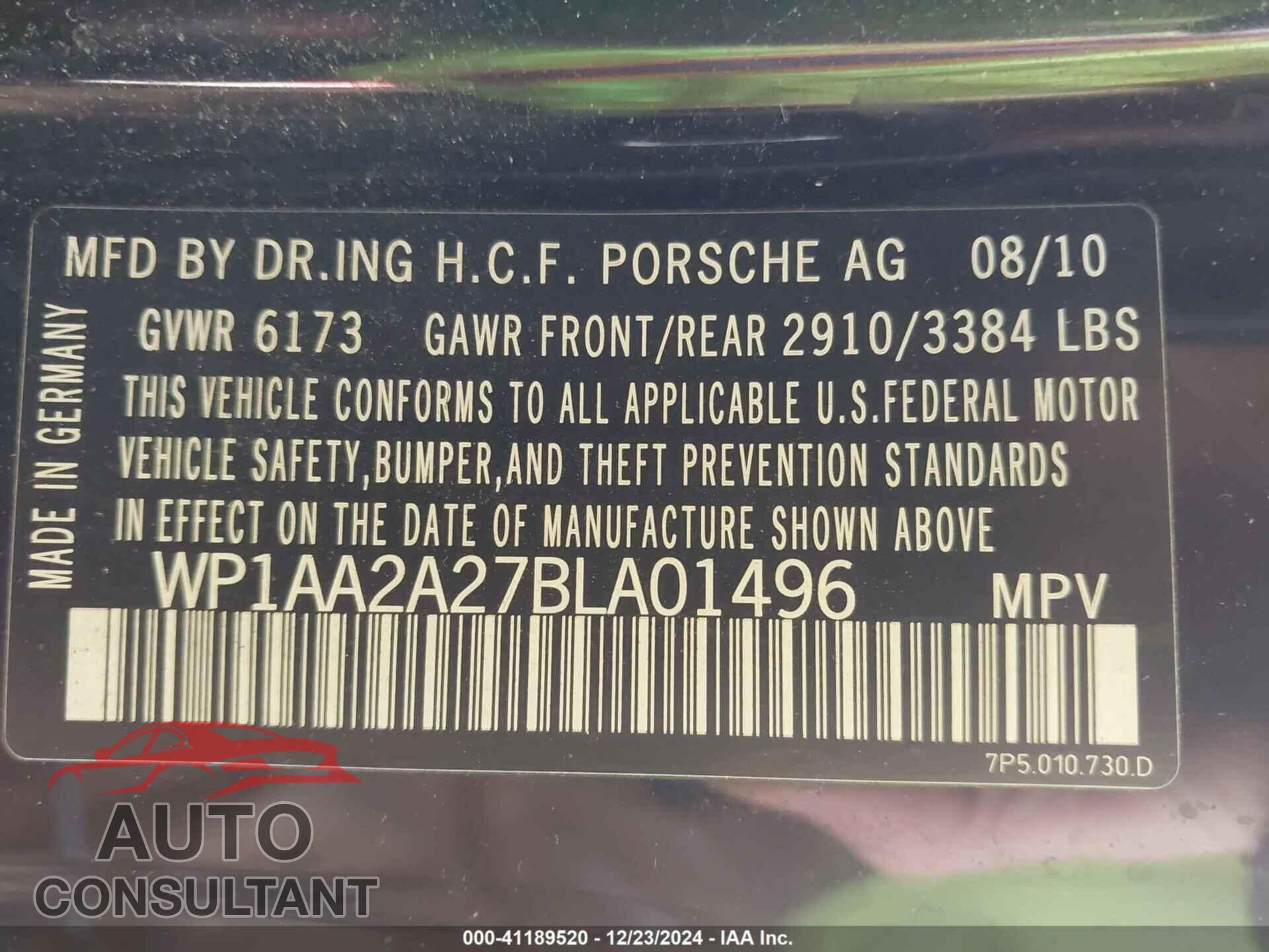 PORSCHE CAYENNE 2011 - WP1AA2A27BLA01496