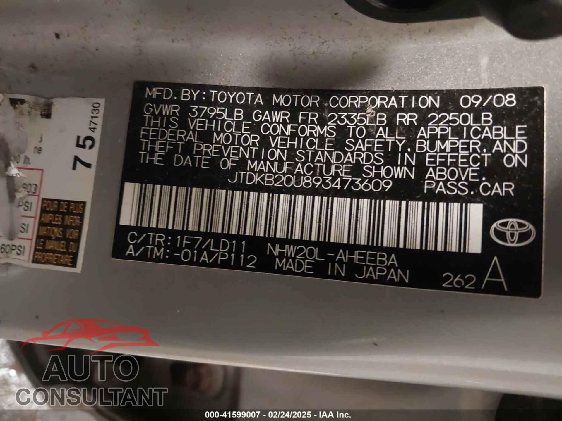 TOYOTA PRIUS 2009 - JTDKB20U893473609