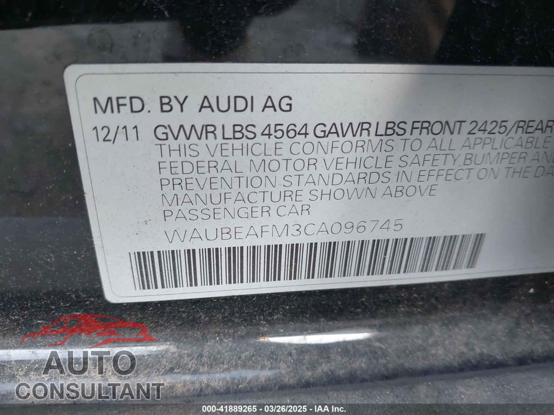 AUDI A3 2012 - WAUBEAFM3CA096745