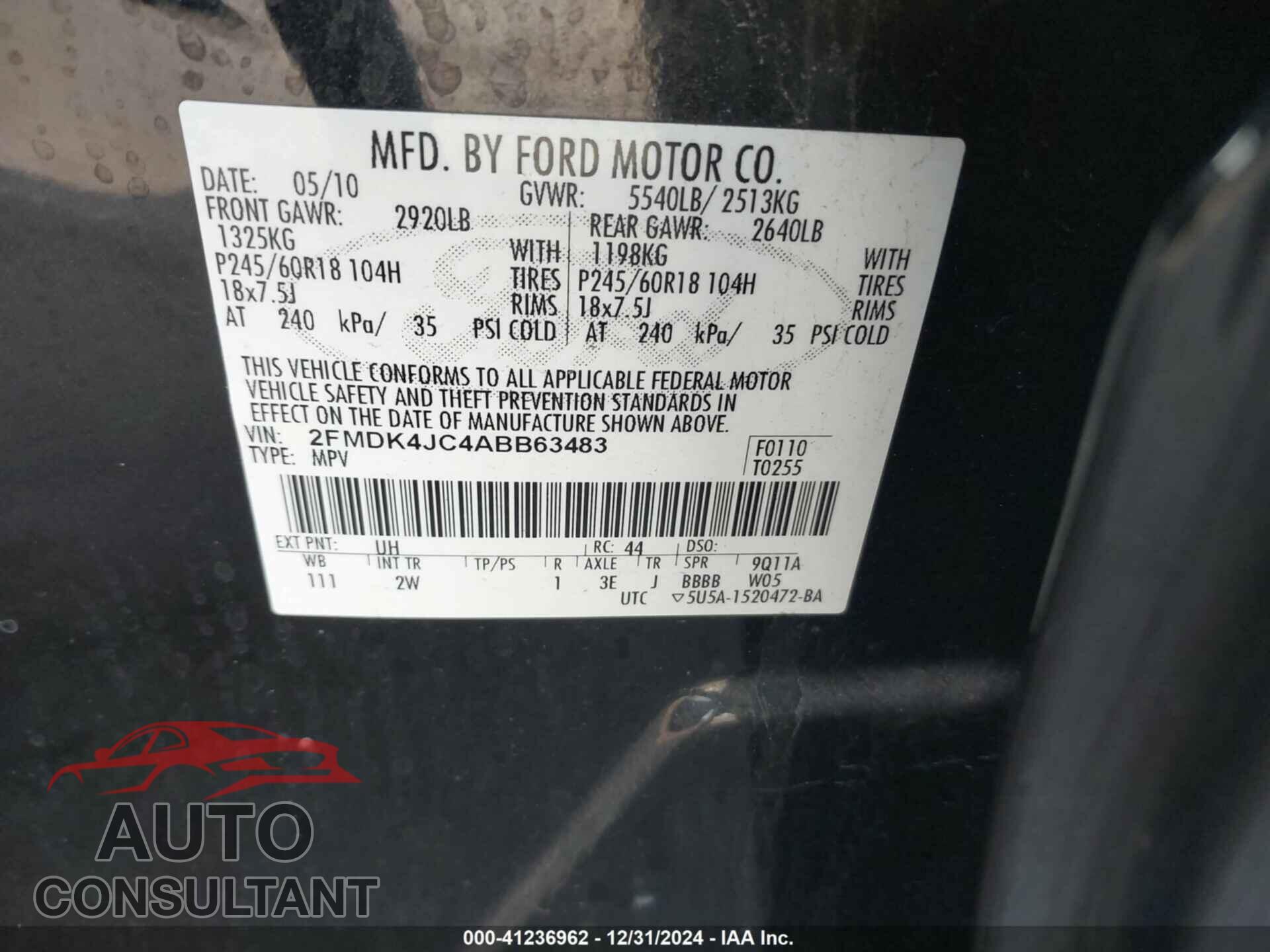 FORD EDGE 2010 - 2FMDK4JC4ABB63483