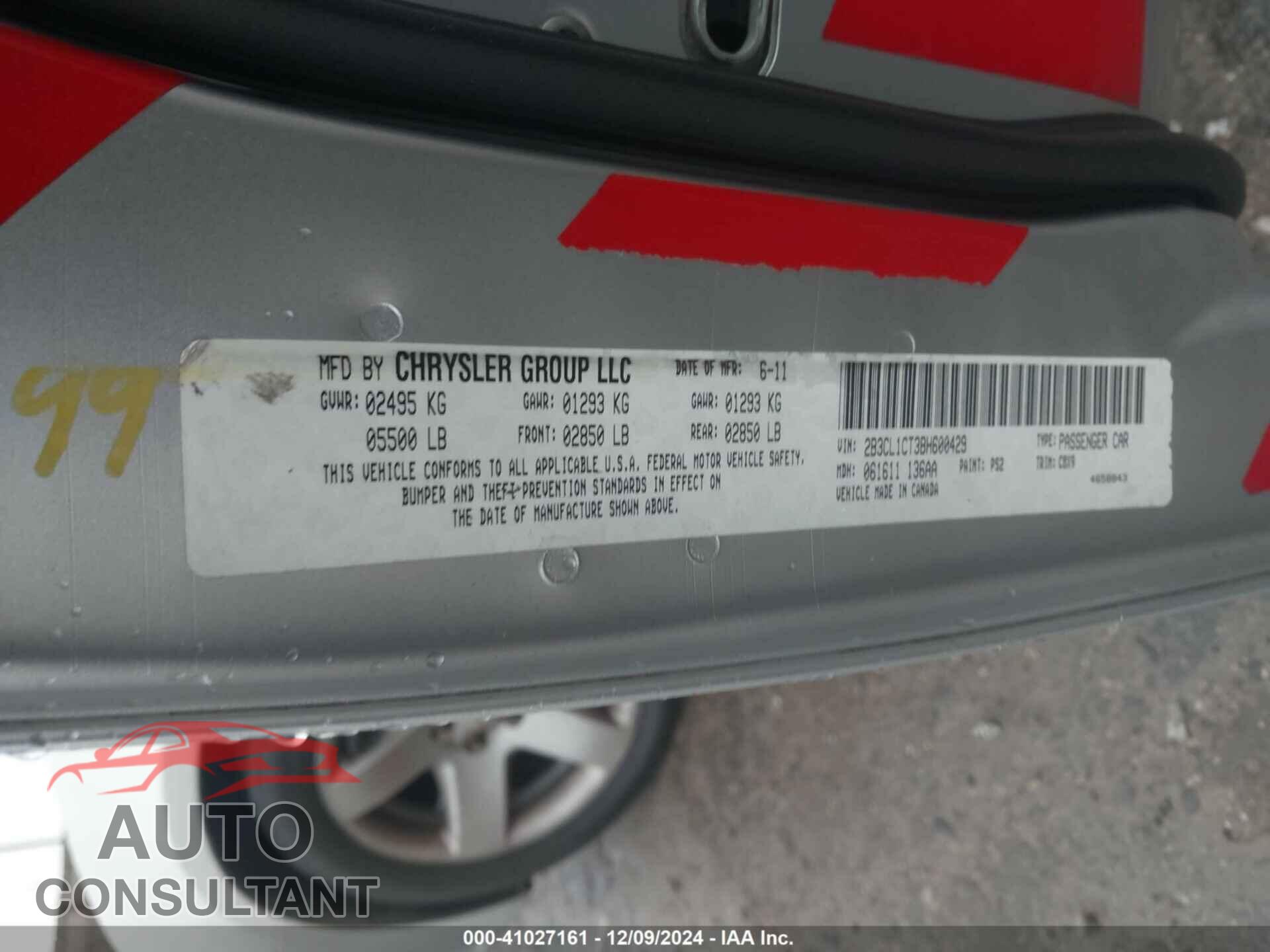DODGE CHARGER 2012 - 2C3CDXAT2CH267602