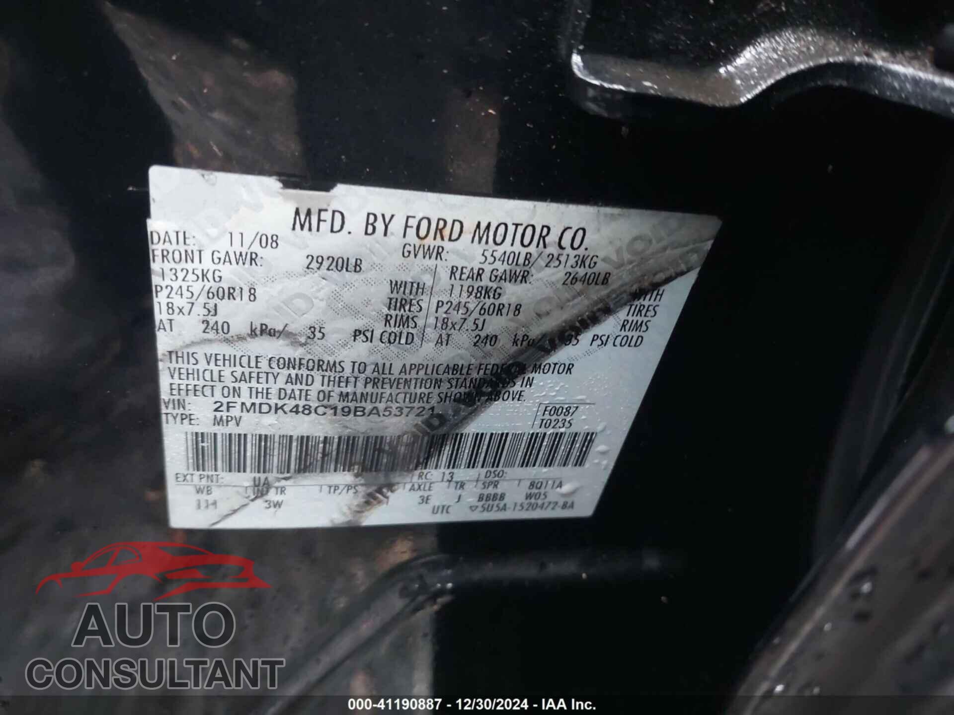 FORD EDGE 2009 - 2FMDK48C19BA53721