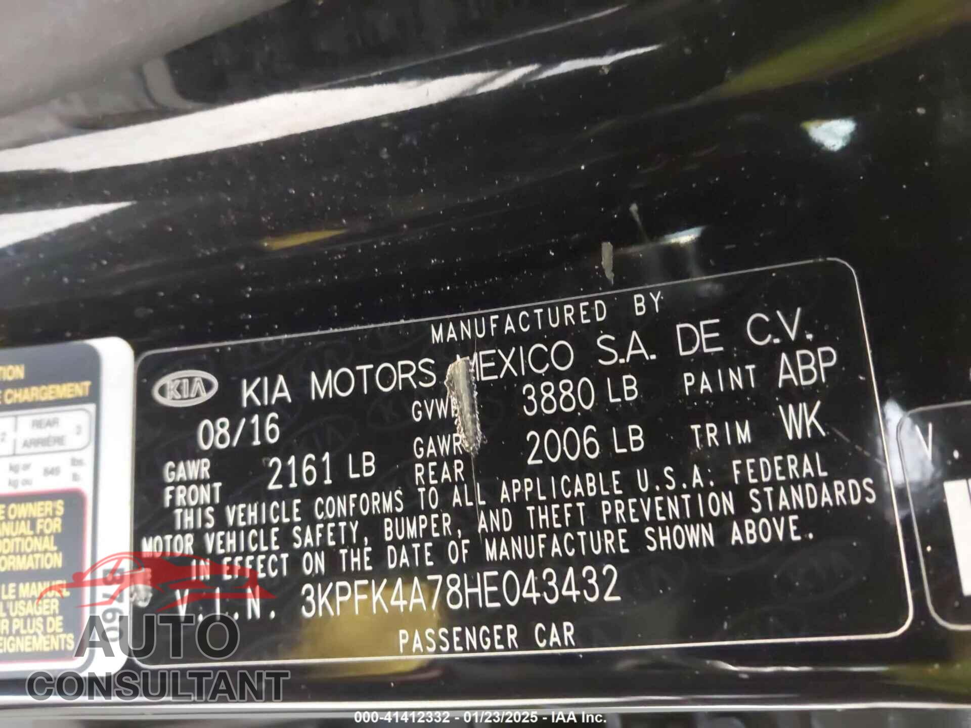 KIA FORTE 2017 - 3KPFK4A78HE043432