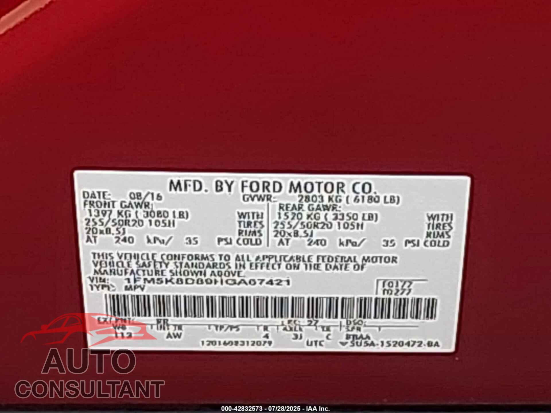 FORD EXPLORER 2017 - 1FM5K8D89HGA67421