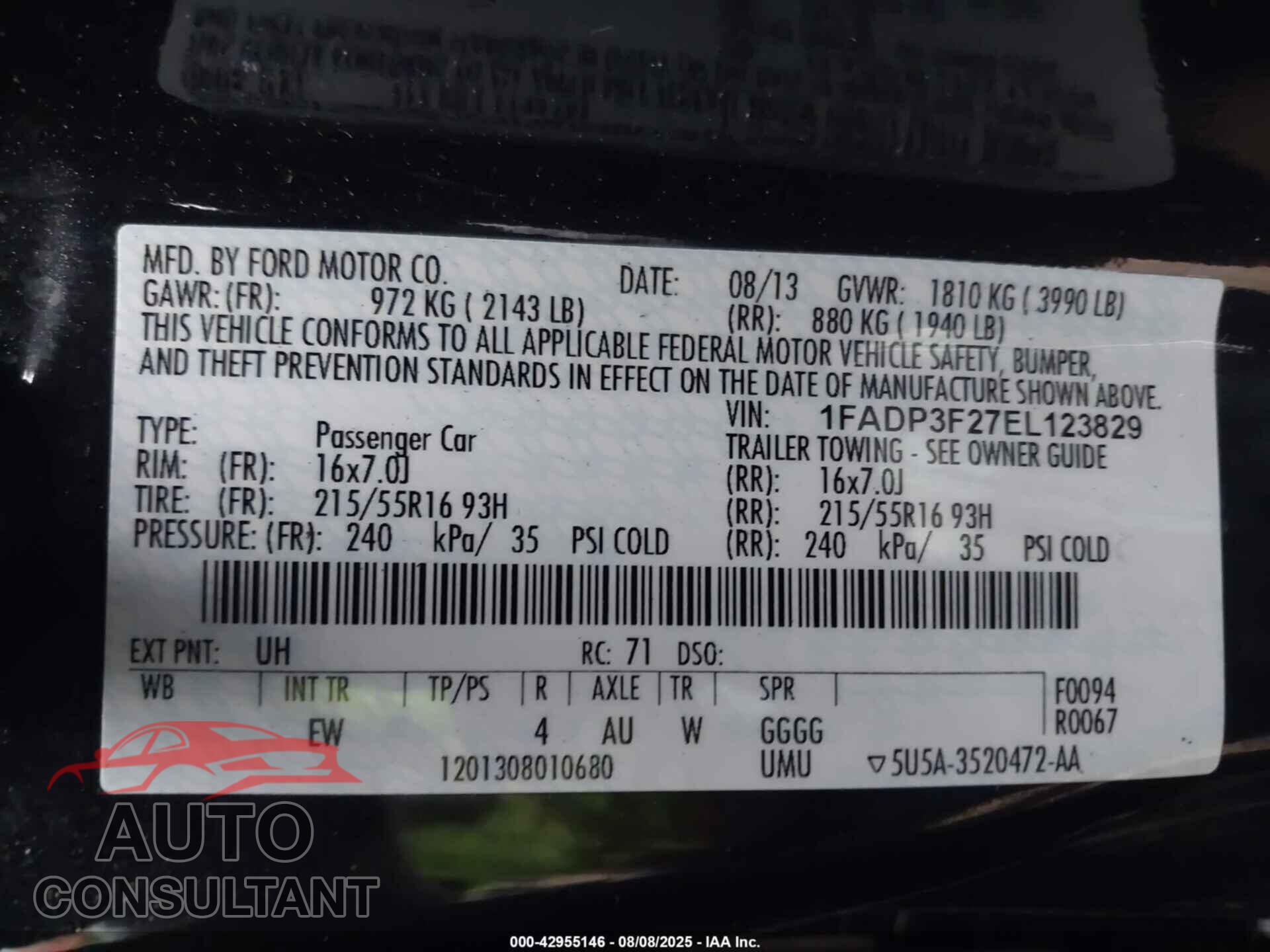 FORD FOCUS 2014 - 1FADP3F27EL123829