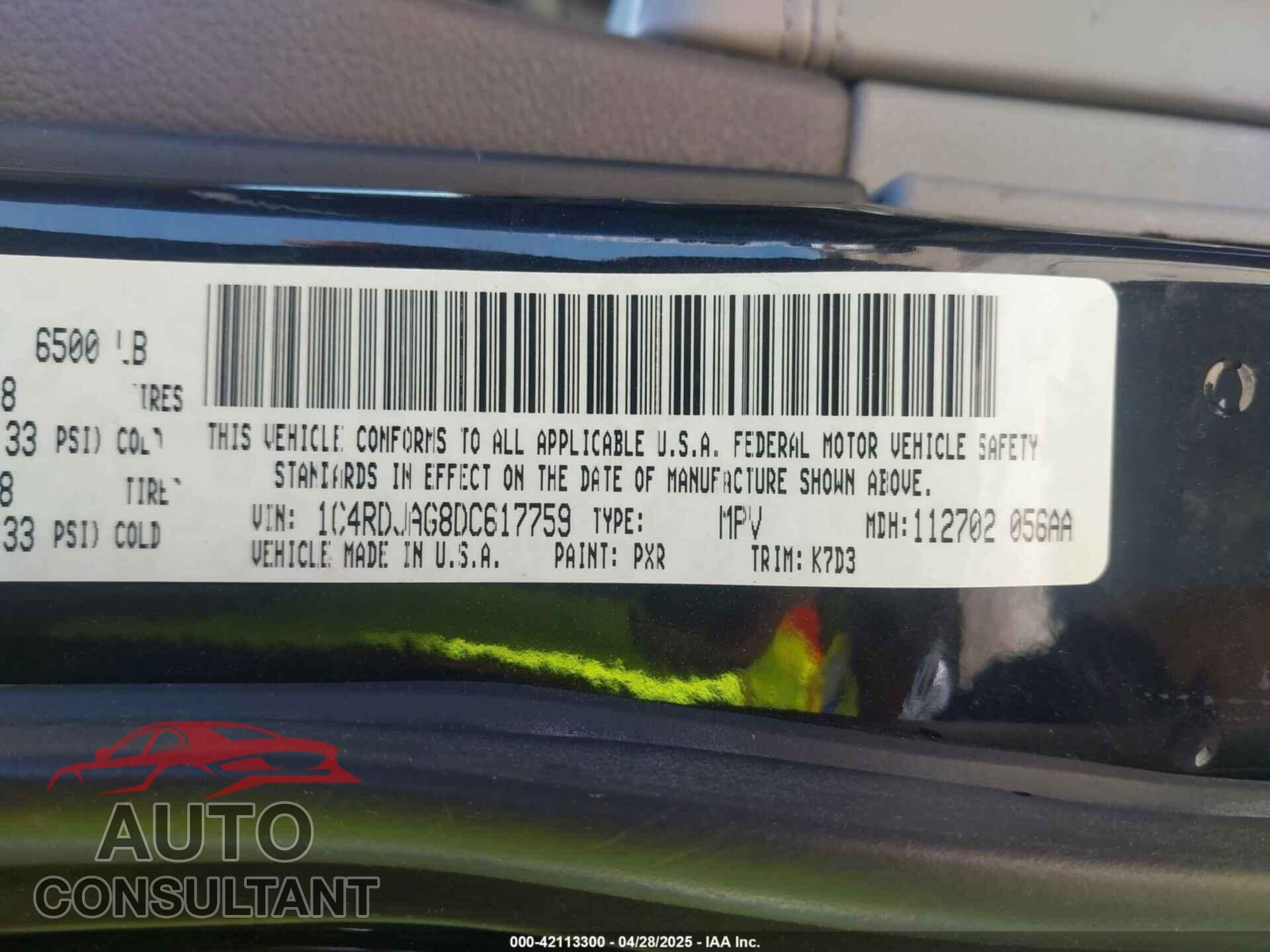 DODGE DURANGO 2013 - 1C4RDJAG8DC617759