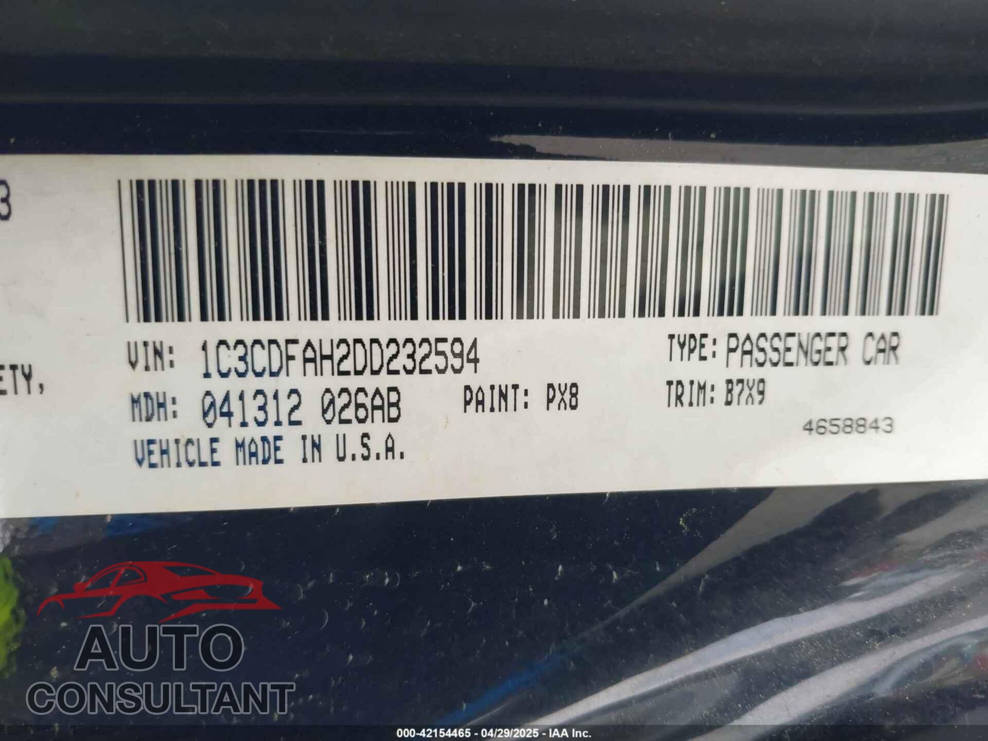 DODGE DART 2013 - 1C3CDFAH2DD232594