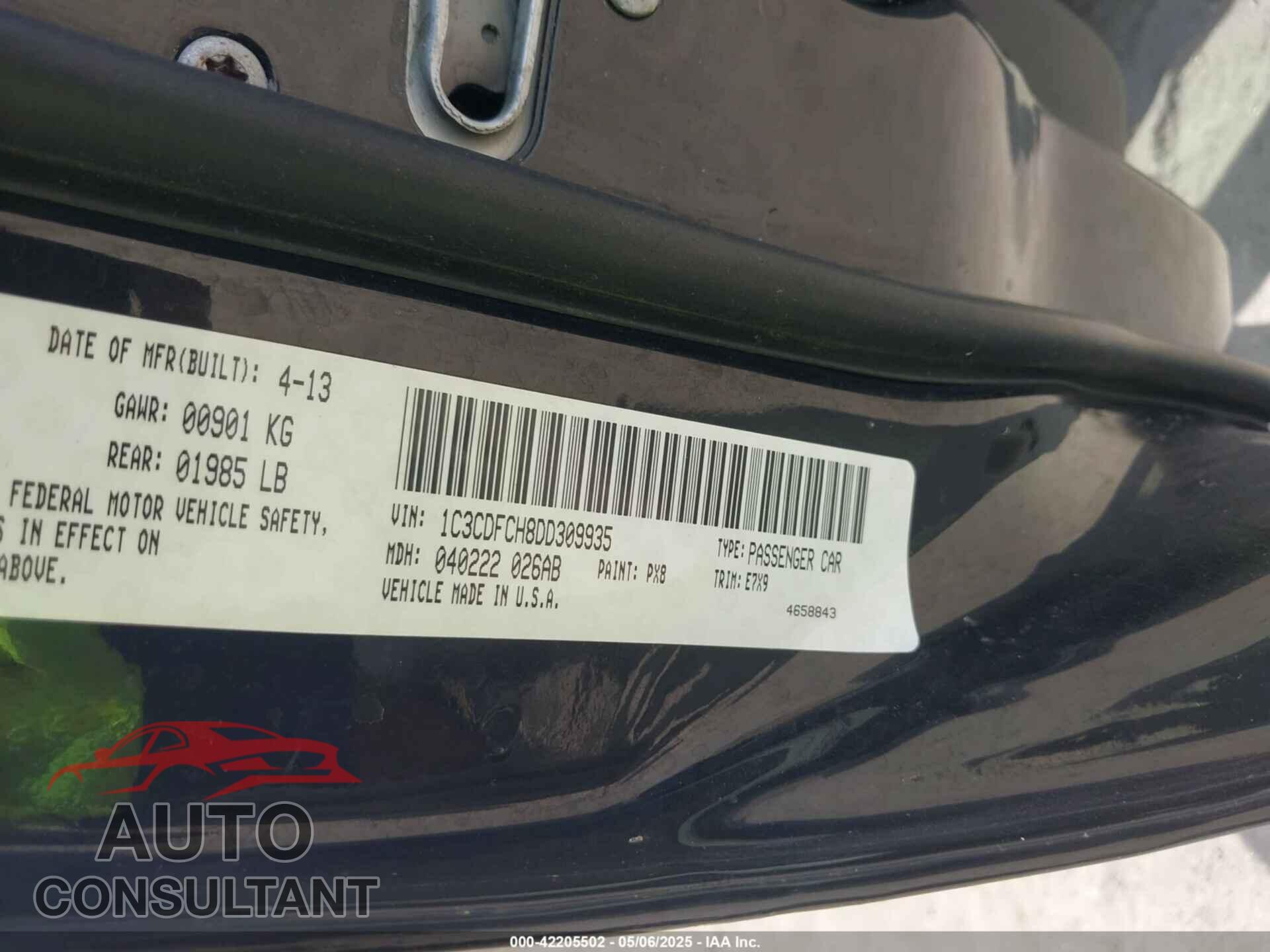 DODGE DART 2013 - 1C3CDFCH8DD309935