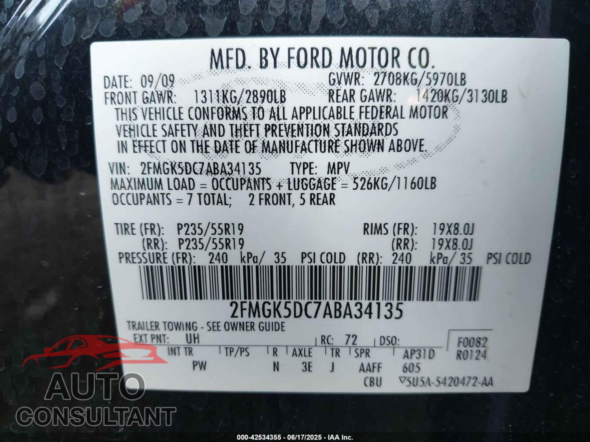 FORD FLEX 2010 - 2FMGK5DC7ABA34135