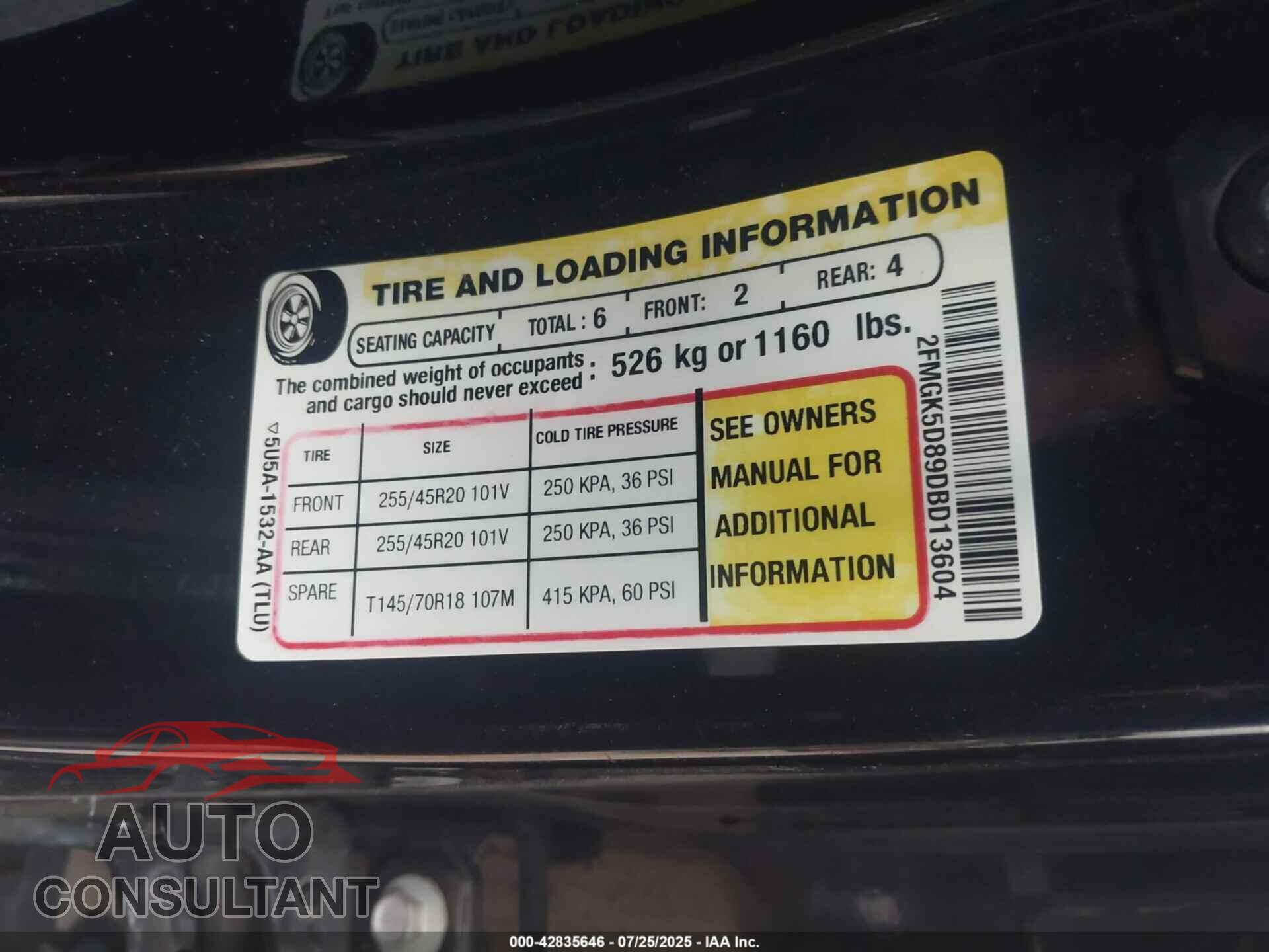 FORD FLEX 2013 - 2FMGK5D89DBD13604
