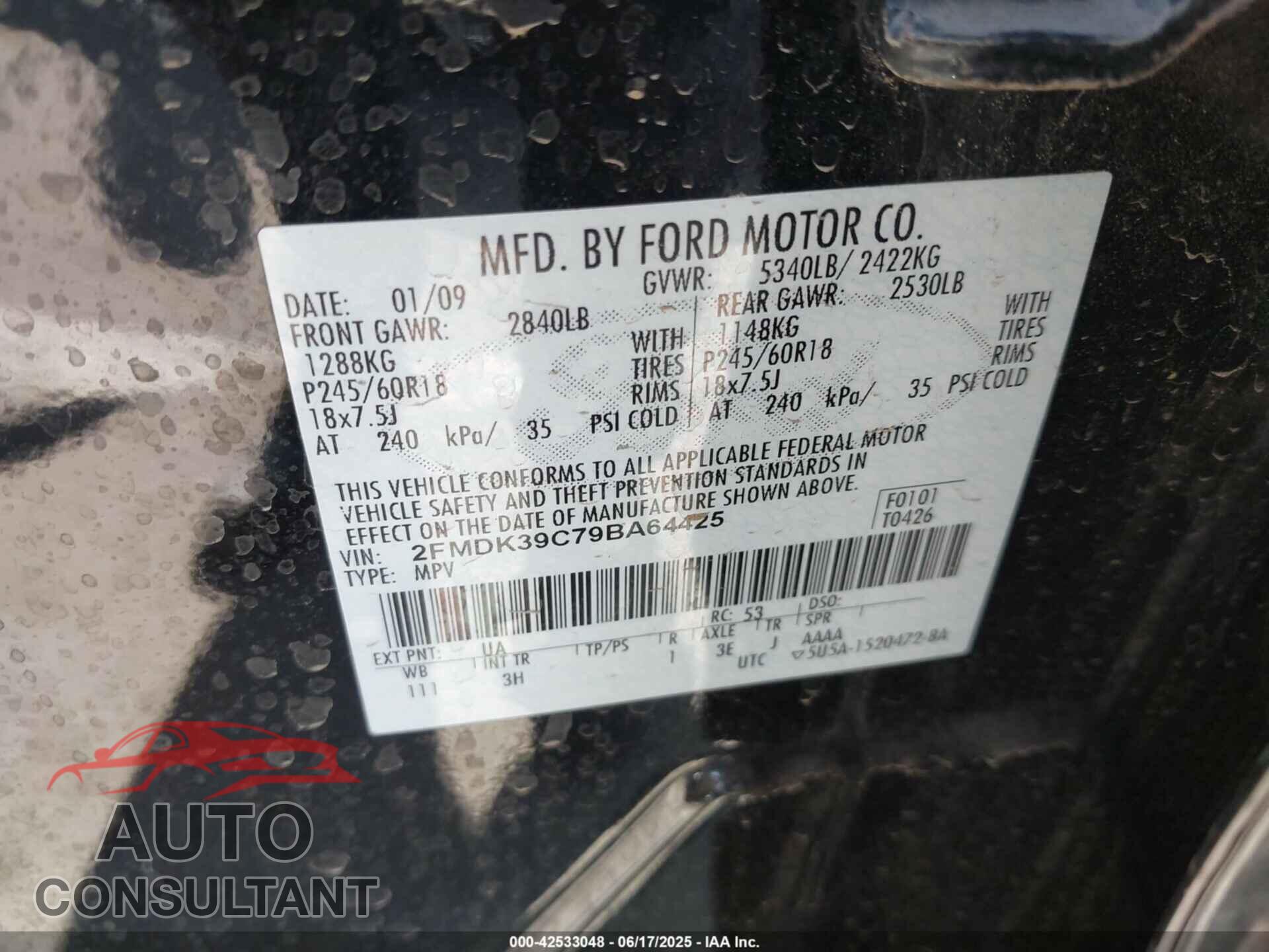 FORD EDGE 2009 - 2FMDK39C79BA64425