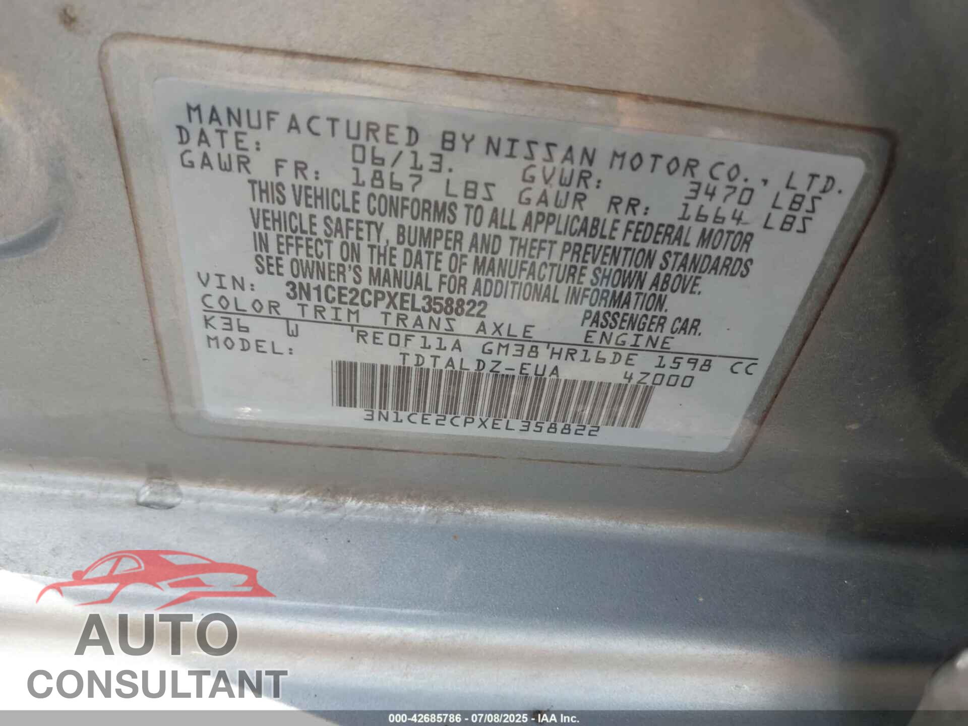 NISSAN VERSA NOTE 2014 - 3N1CE2CPXEL358822