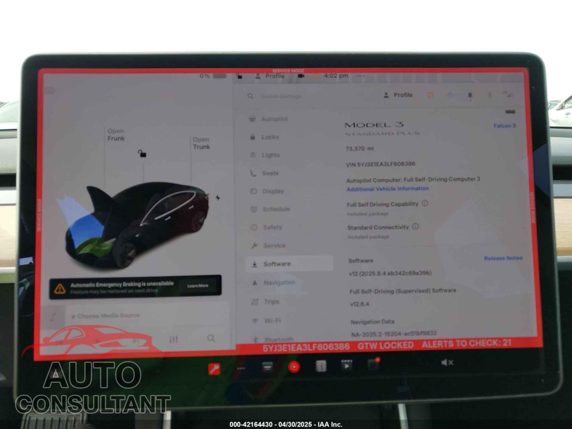 TESLA MODEL 3 2020 - 5YJ3E1EA3LF606386