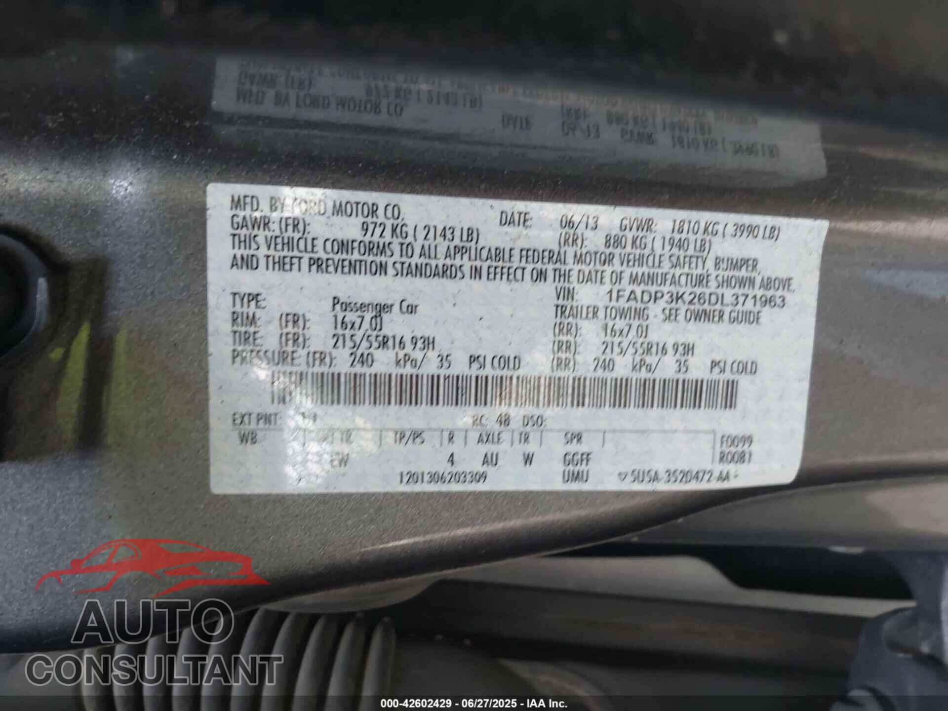 FORD FOCUS 2013 - 1FADP3K26DL371963